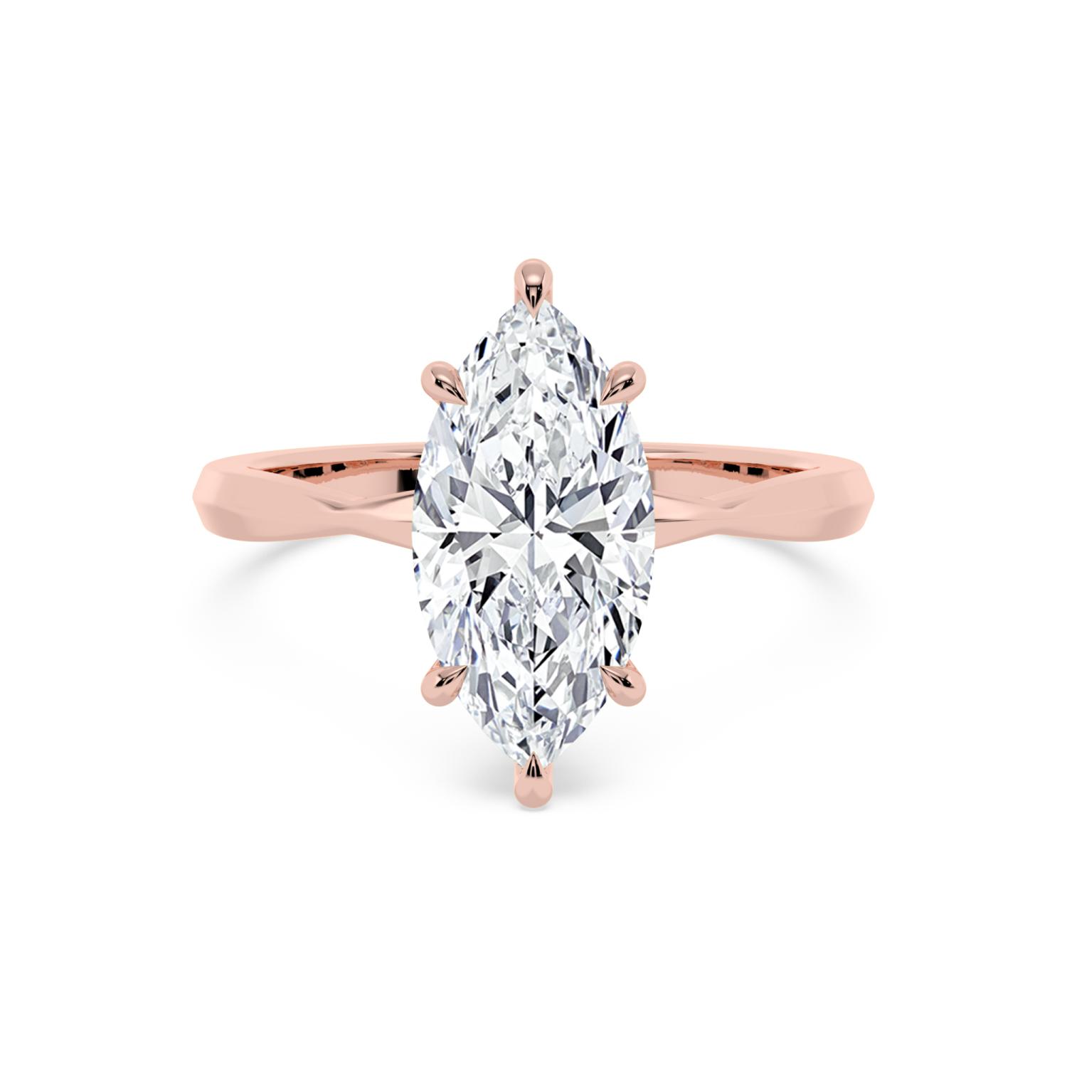 Tansy, Six Prong Marquise Solitaire, Hidden Halo, Pinched Band in Rose Gold, marquise, plain background
