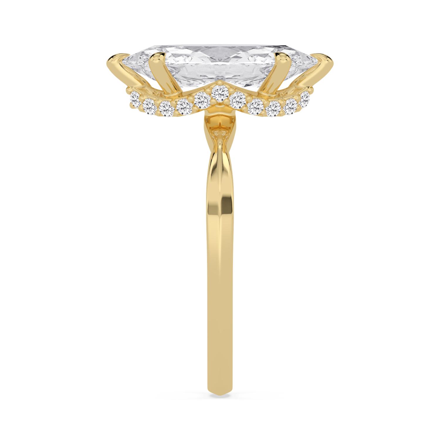Tansy, Six Prong Marquise Solitaire, Hidden Halo in Yellow Gold, marquise, plain background, alternate view