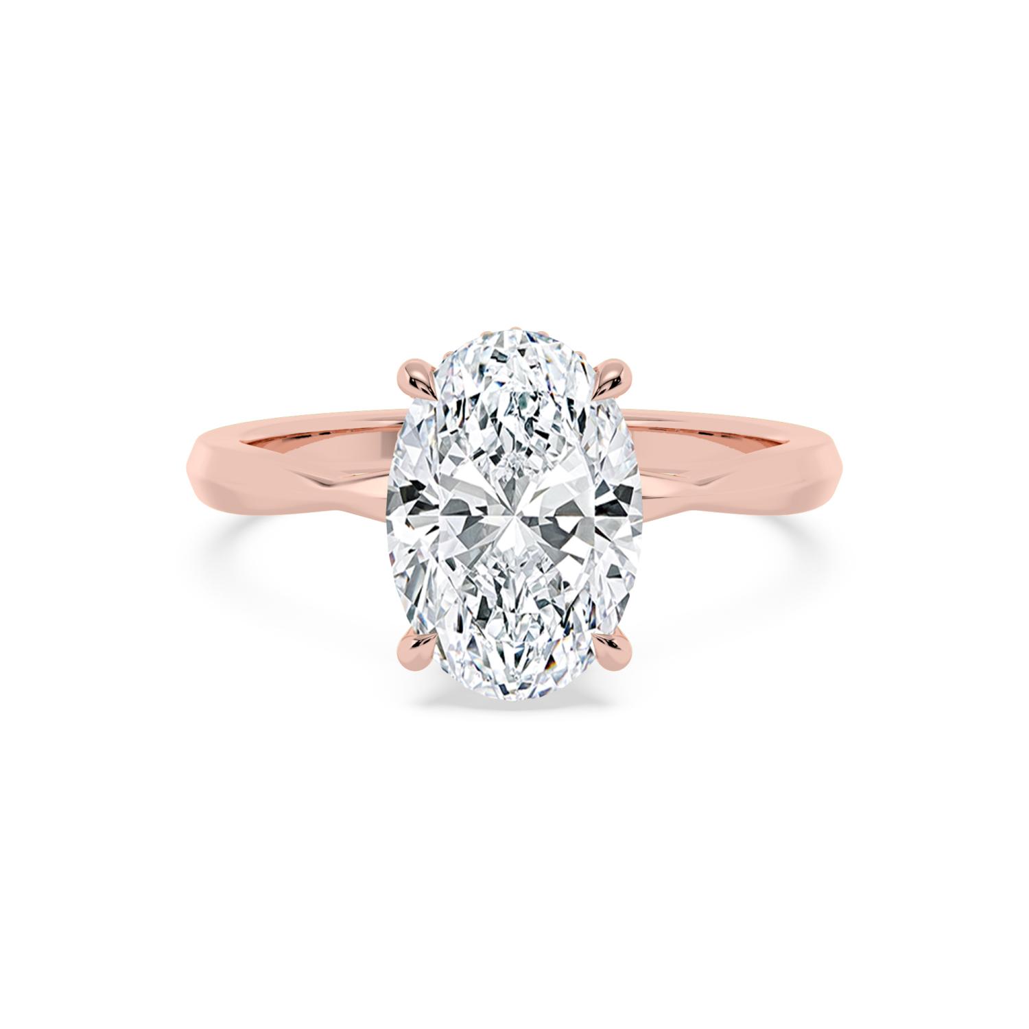 Teal, Four Prong Oval Solitaire, Hidden Halo, Pinched Band in Rose Gold, oval, plain background