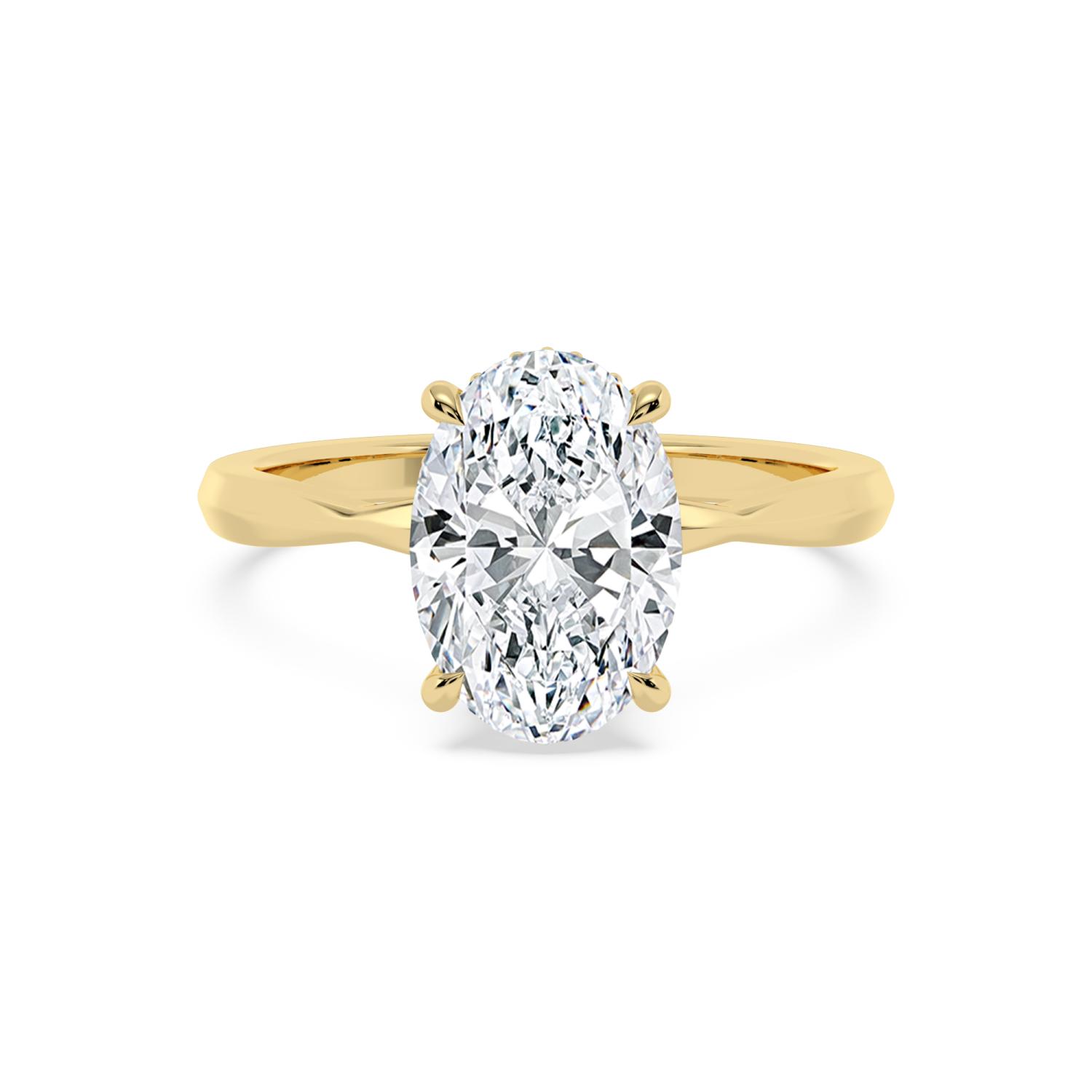 Teal, Four Prong Oval Solitaire, Hidden Halo in Yellow Gold, oval, plain background