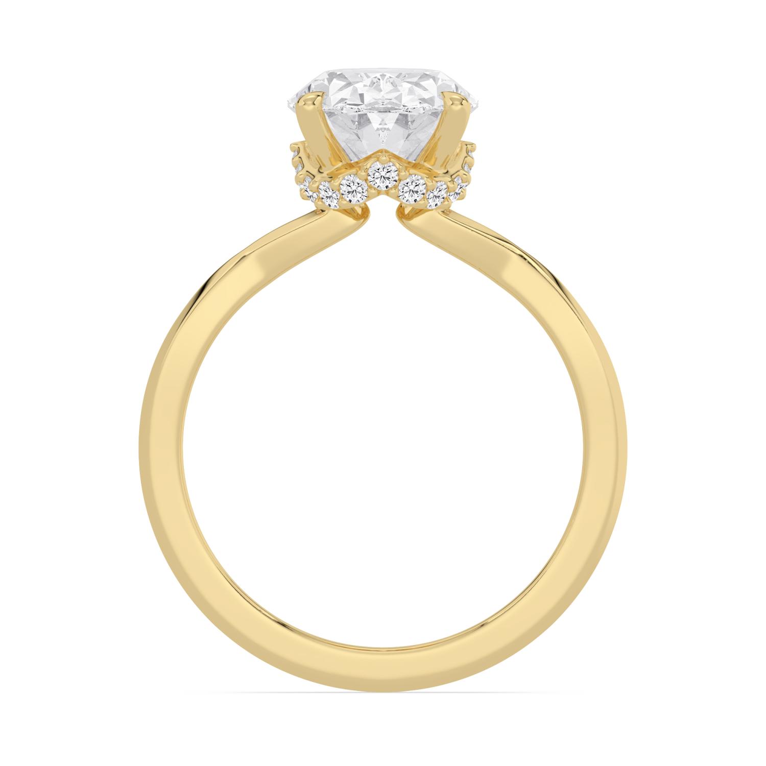 Teal, Four Prong Oval Solitaire, Hidden Halo in Yellow Gold, oval, plain background, alternate view