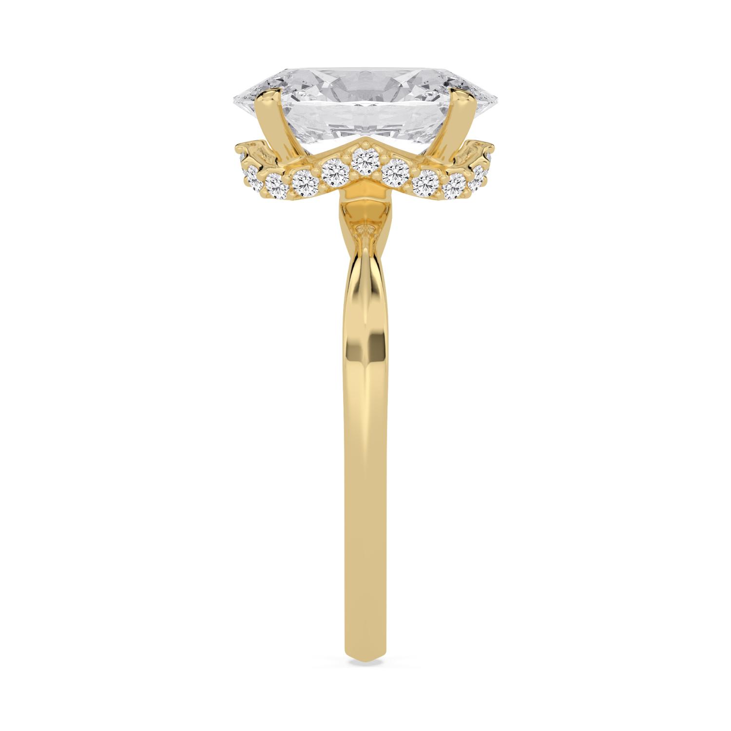Teal, Four Prong Oval Solitaire, Hidden Halo in Yellow Gold, oval, plain background, alternate view