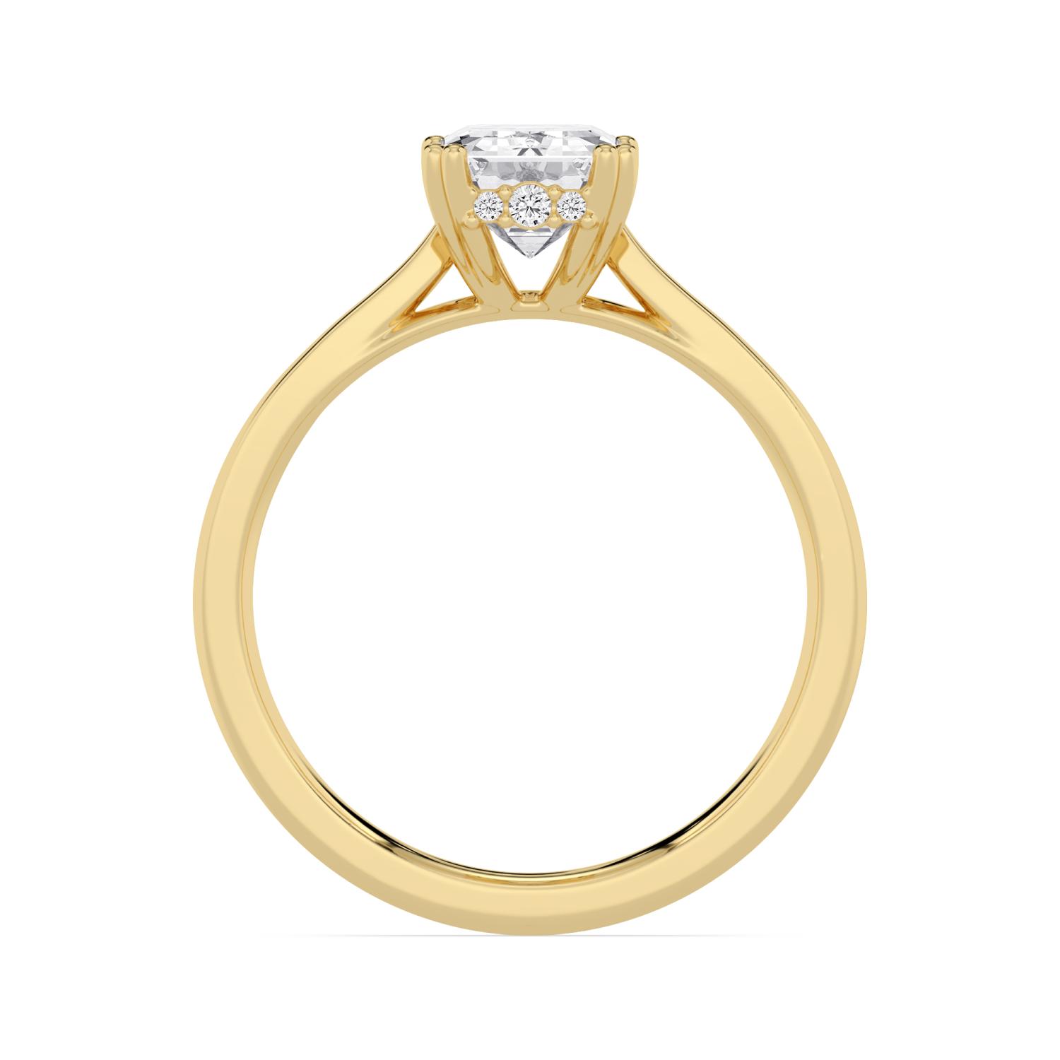 Ebb, Four Prong Emerald Solitaire, Hidden Halo in Yellow Gold, emerald, plain background, alternate view