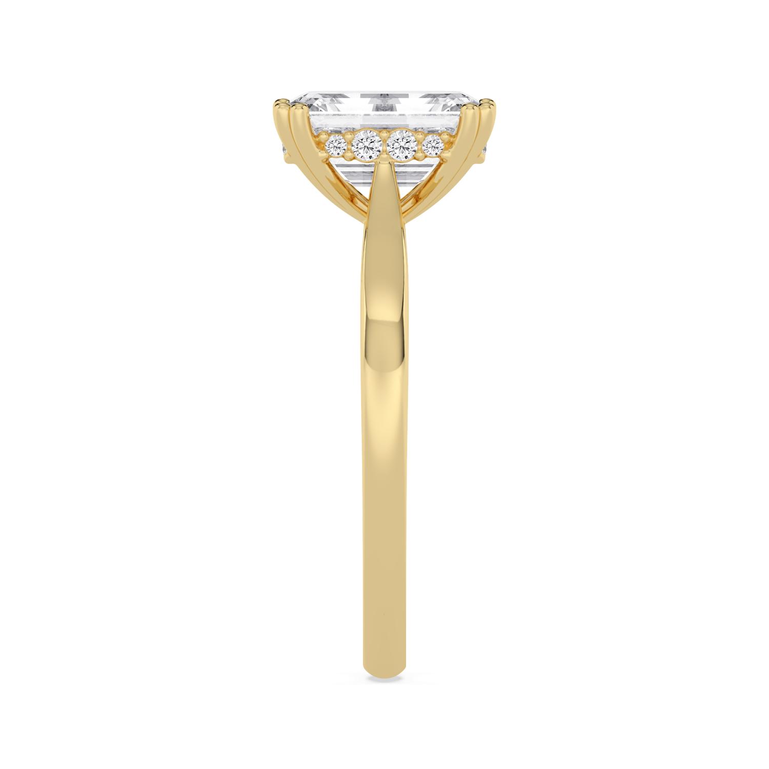Ebb, Four Prong Emerald Solitaire, Hidden Halo in Yellow Gold, emerald, plain background, alternate view