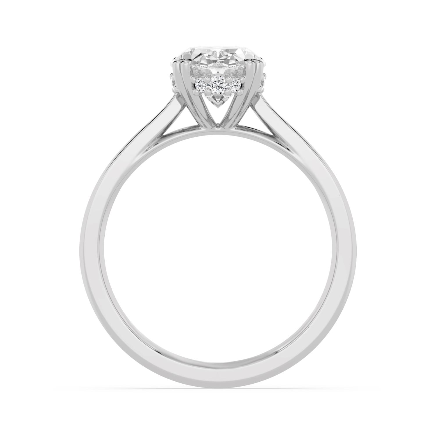 Lull, Four Prong Oval Solitaire, Hidden Halo, Tapered Band in White Gold, oval, plain background, alternate view