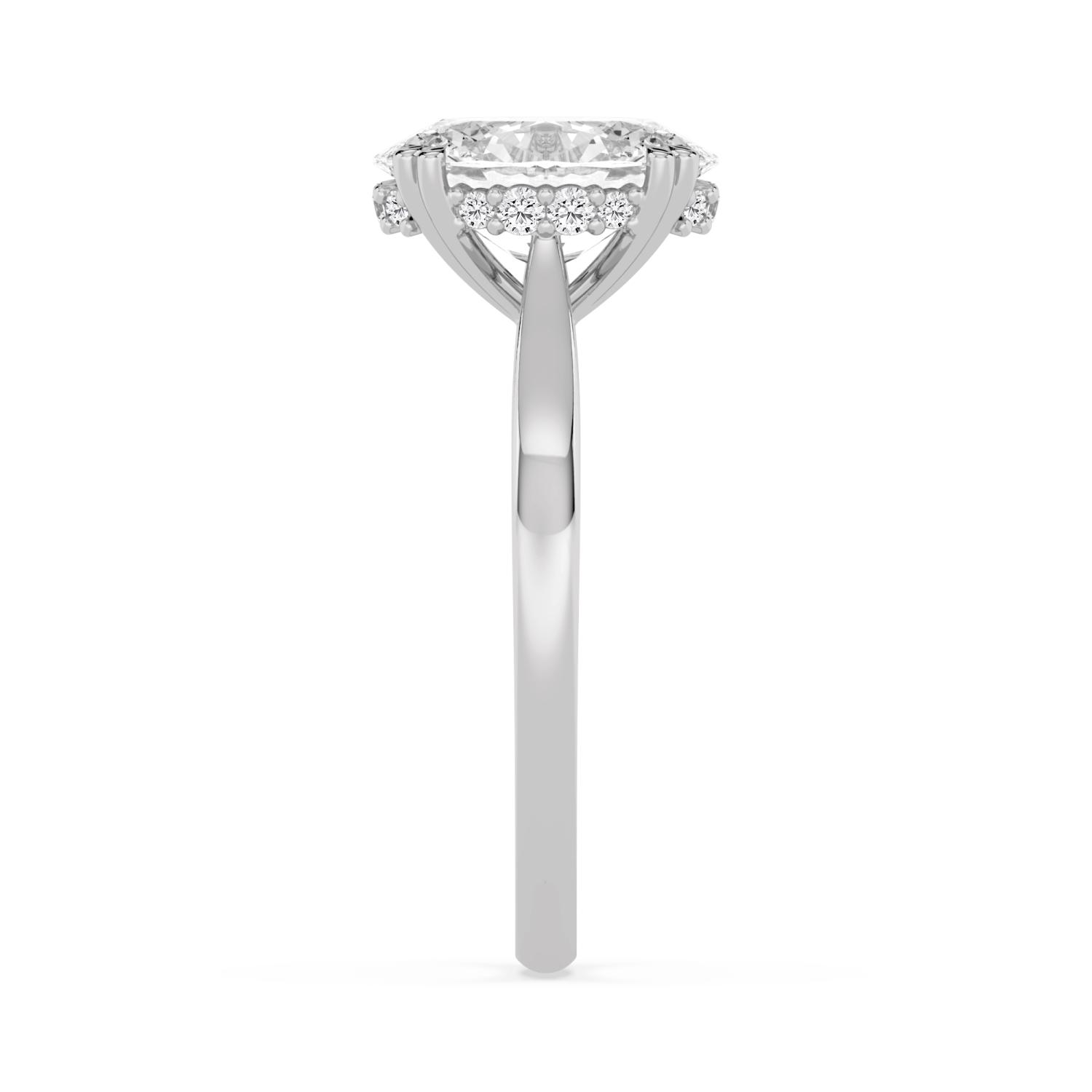 Lull, Four Prong Oval Solitaire, Hidden Halo, Tapered Band in White Gold, oval, plain background, alternate view