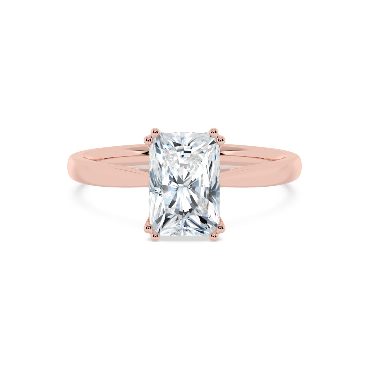 Ebb Radiant, Four Prong Radiant Solitaire, Hidden Halo in Rose Gold, radiant, plain background