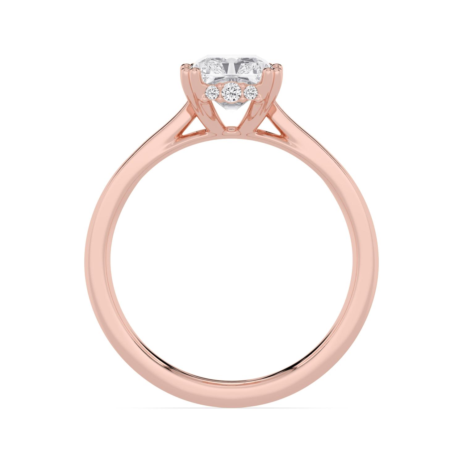 Ebb Radiant, Four Prong Radiant Solitaire, Hidden Halo in Rose Gold, radiant, plain background, alternate view
