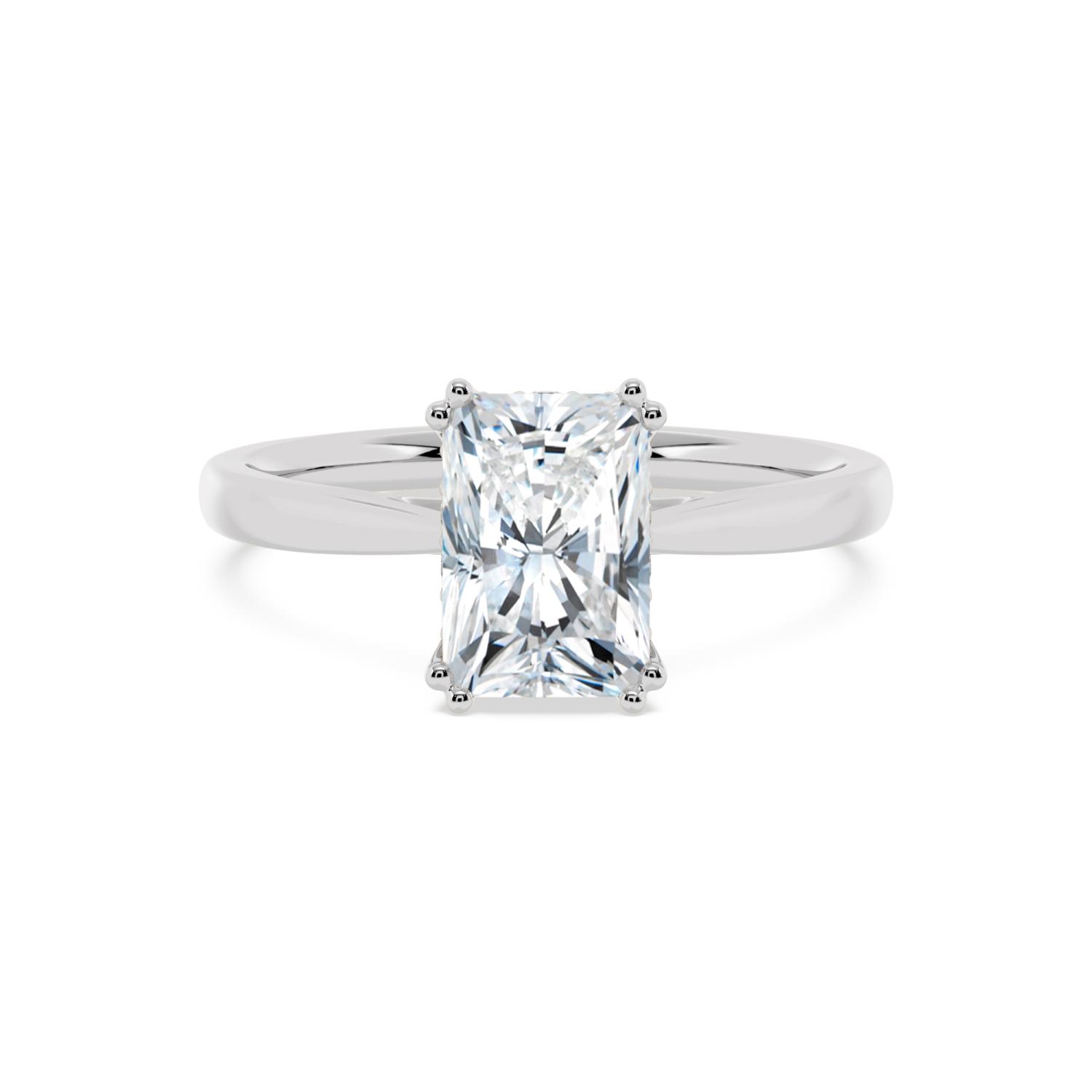 Tor, Four Prong Radiant Solitaire, Hidden Halo, Tapered Band in White Gold, radiant, plain background