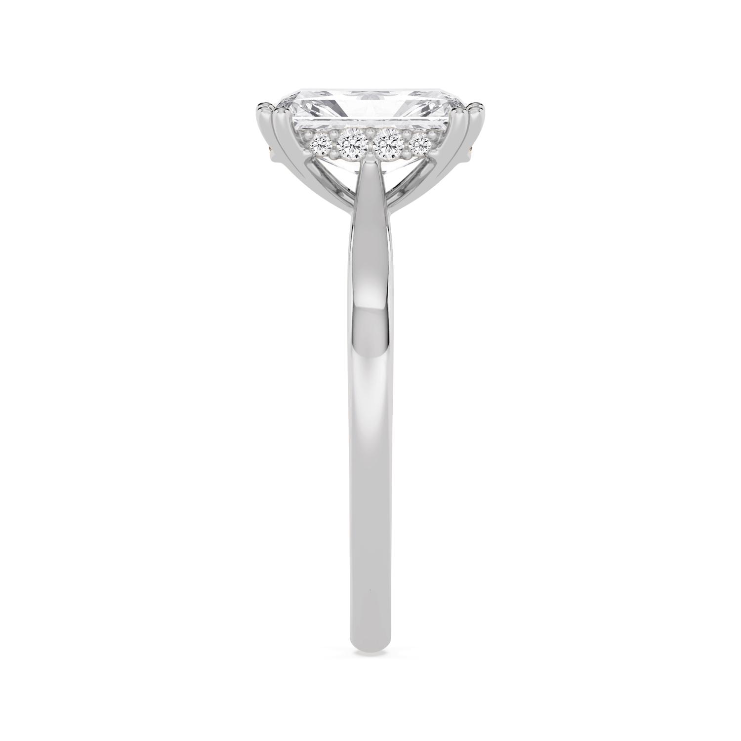 Tor, Four Prong Radiant Solitaire, Hidden Halo, Tapered Band in White Gold, radiant, plain background, alternate view