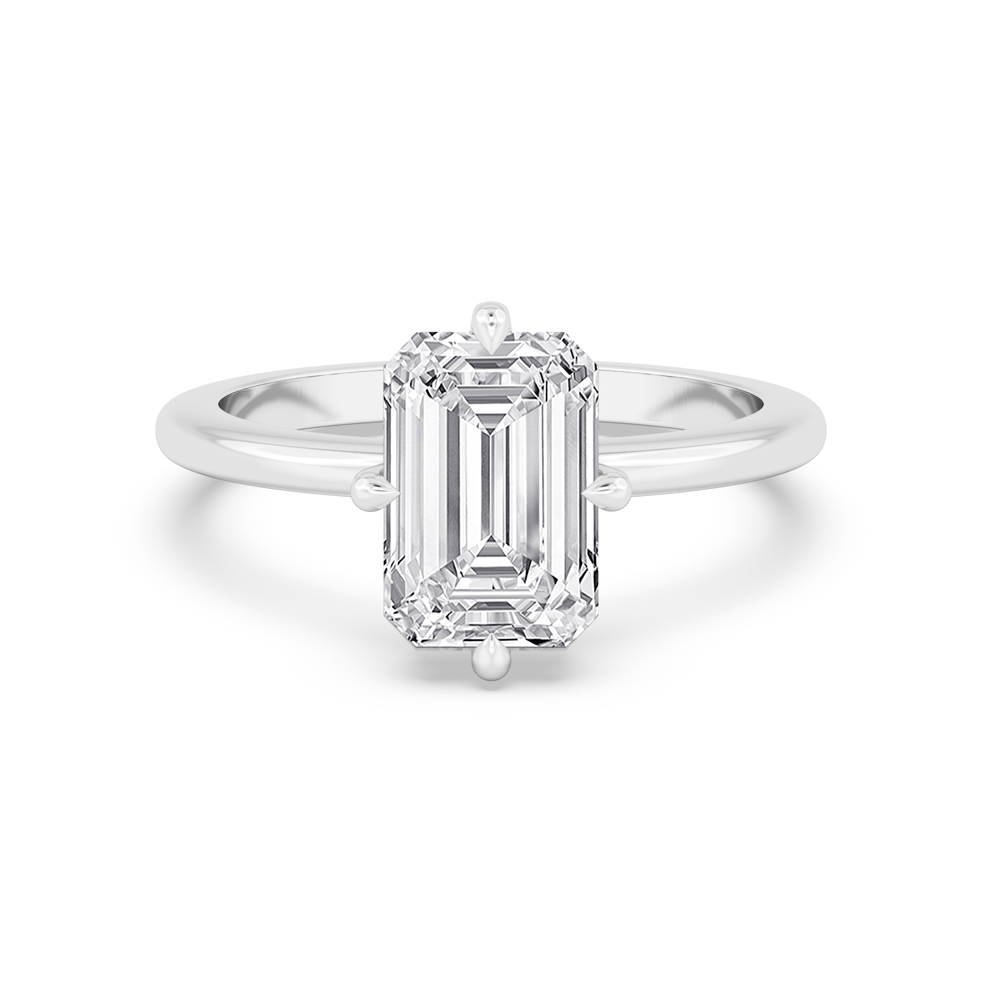 Frost, Four Prong Emerald Solitaire, Hidden Halo, Fine Wire Band in White Gold, emerald, plain background