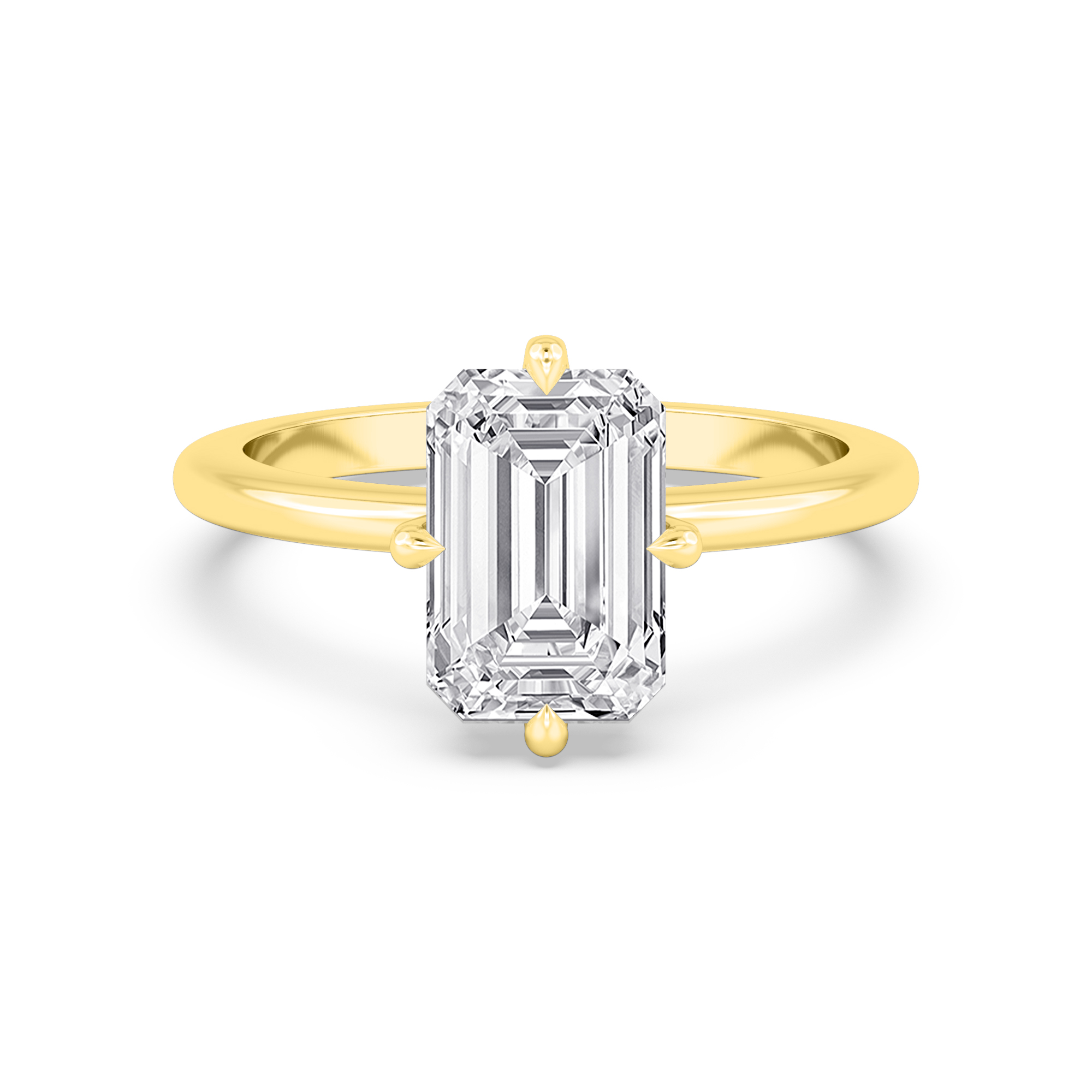 Frost, Four Prong Emerald Solitaire, Hidden Halo in Yellow Gold, emerald, plain background