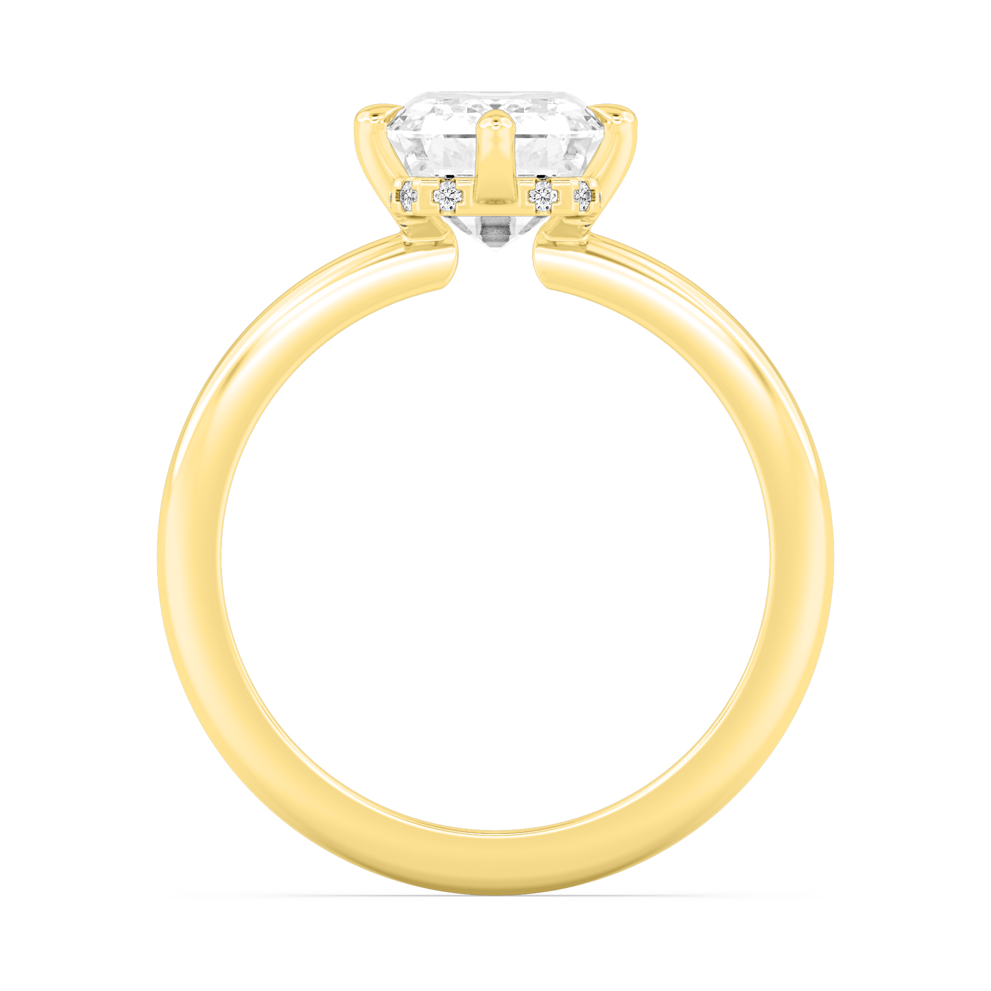 Frost, Four Prong Emerald Solitaire, Hidden Halo in Yellow Gold, emerald, plain background, alternate view