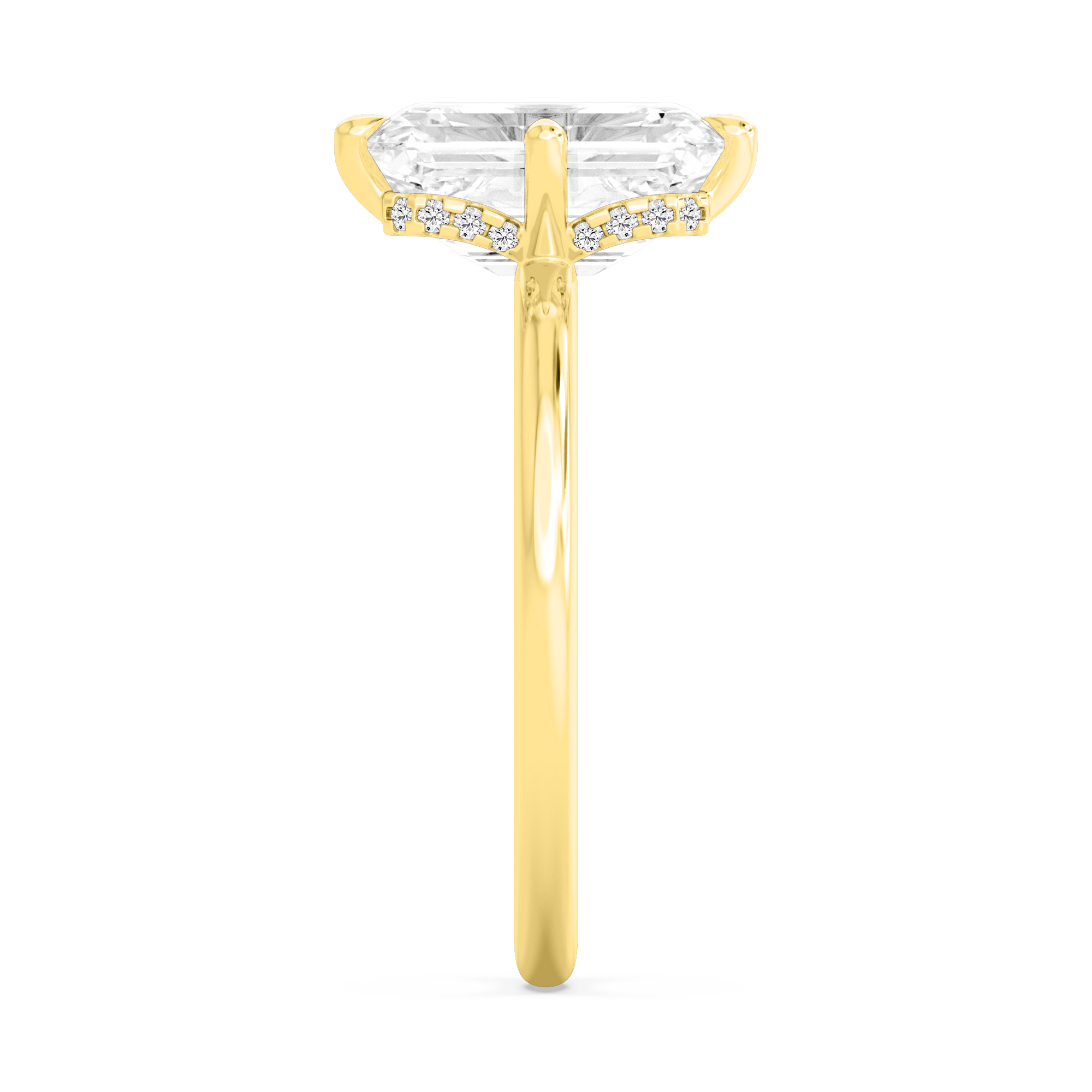 Frost, Four Prong Emerald Solitaire, Hidden Halo in Yellow Gold, emerald, plain background, alternate view