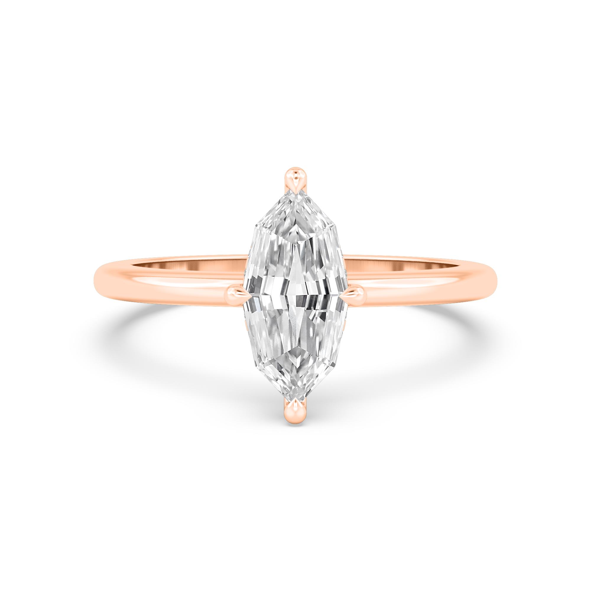 Rime, Four Prong Marquise Solitaire, Hidden Halo in Rose Gold, marquise, plain background
