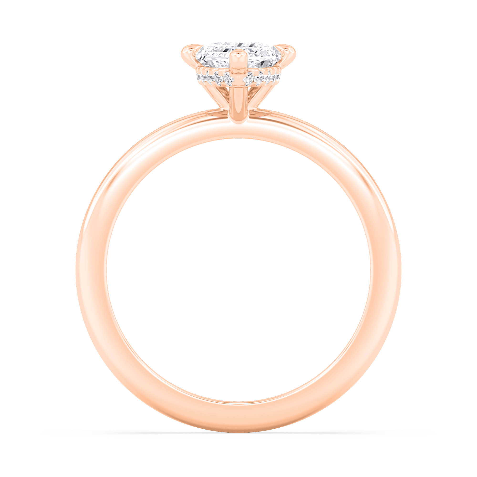Rime, Four Prong Marquise Solitaire, Hidden Halo in Rose Gold, marquise, plain background, alternate view
