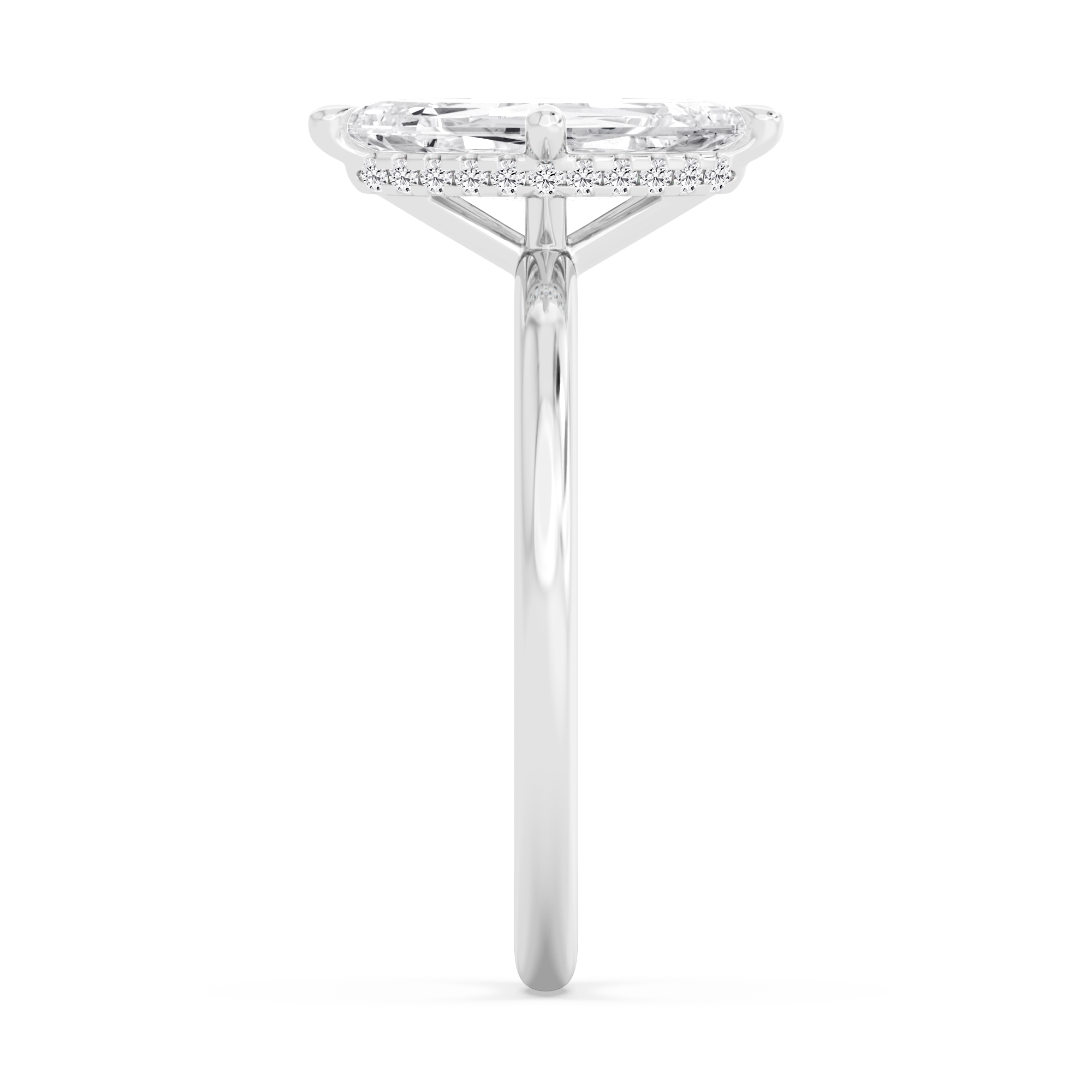 Rime, Four Prong Marquise Solitaire, Hidden Halo in White Gold, marquise, plain background, alternate view