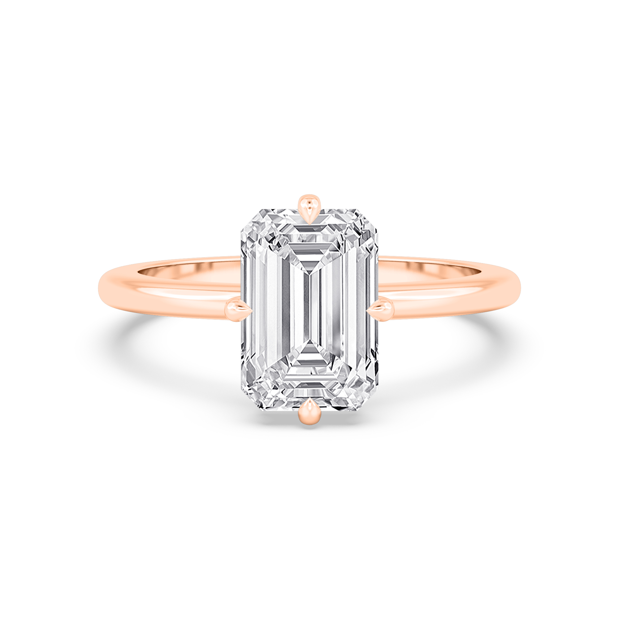 Grove, Four Prong Emerald Solitaire in Rose Gold, emerald, plain background