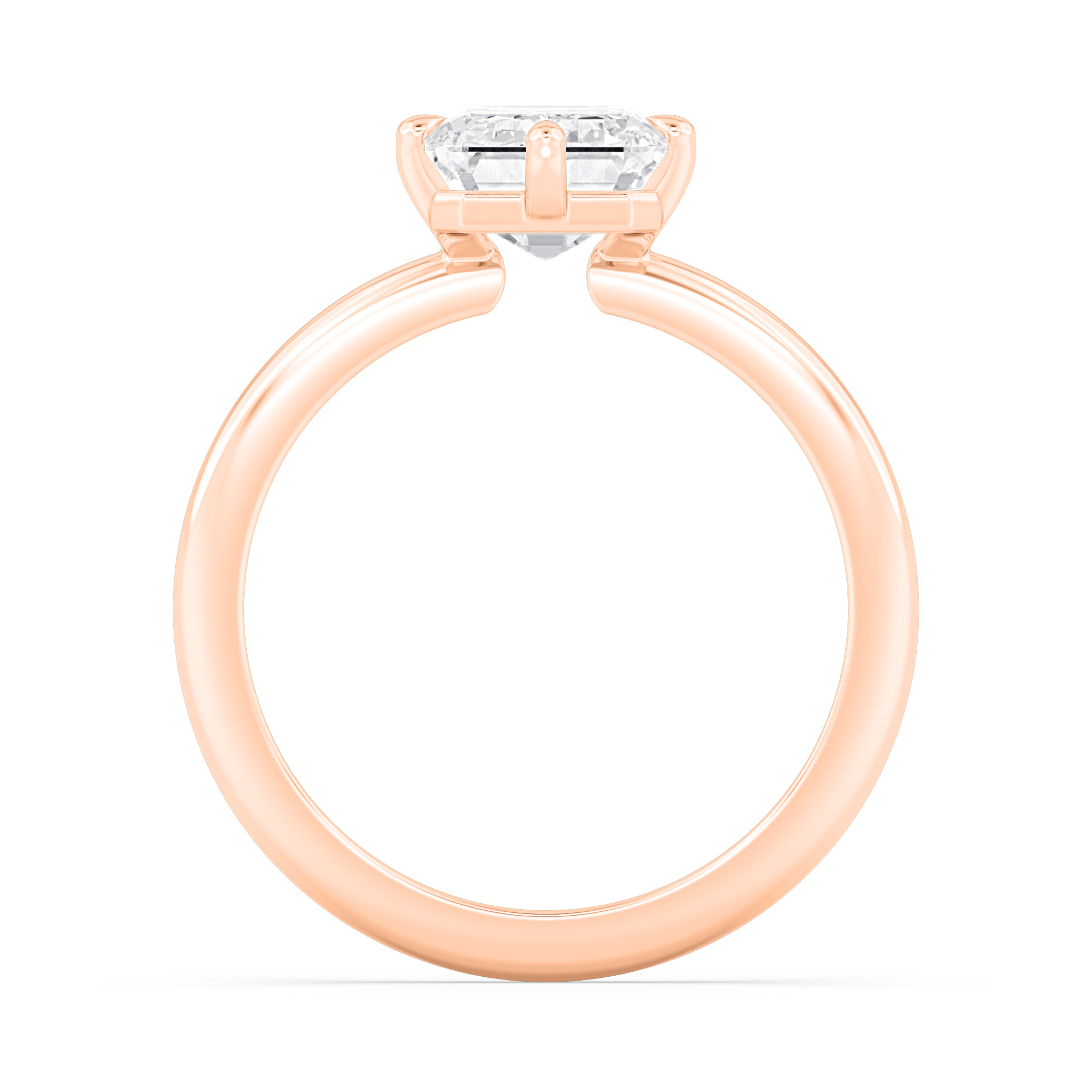 Grove, Four Prong Emerald Solitaire in Rose Gold, emerald, plain background, alternate view