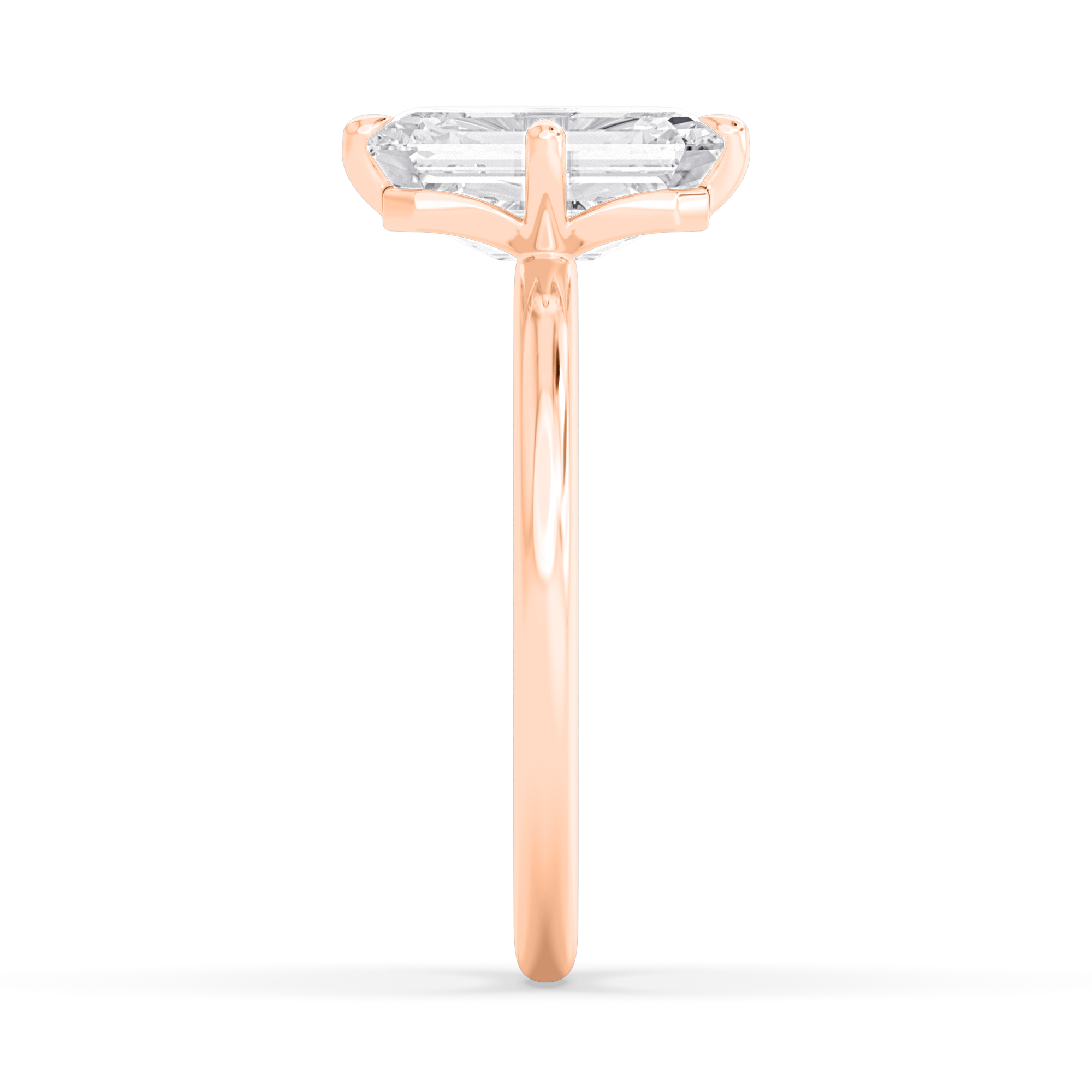 Grove, Four Prong Emerald Solitaire in Rose Gold, emerald, plain background, alternate view