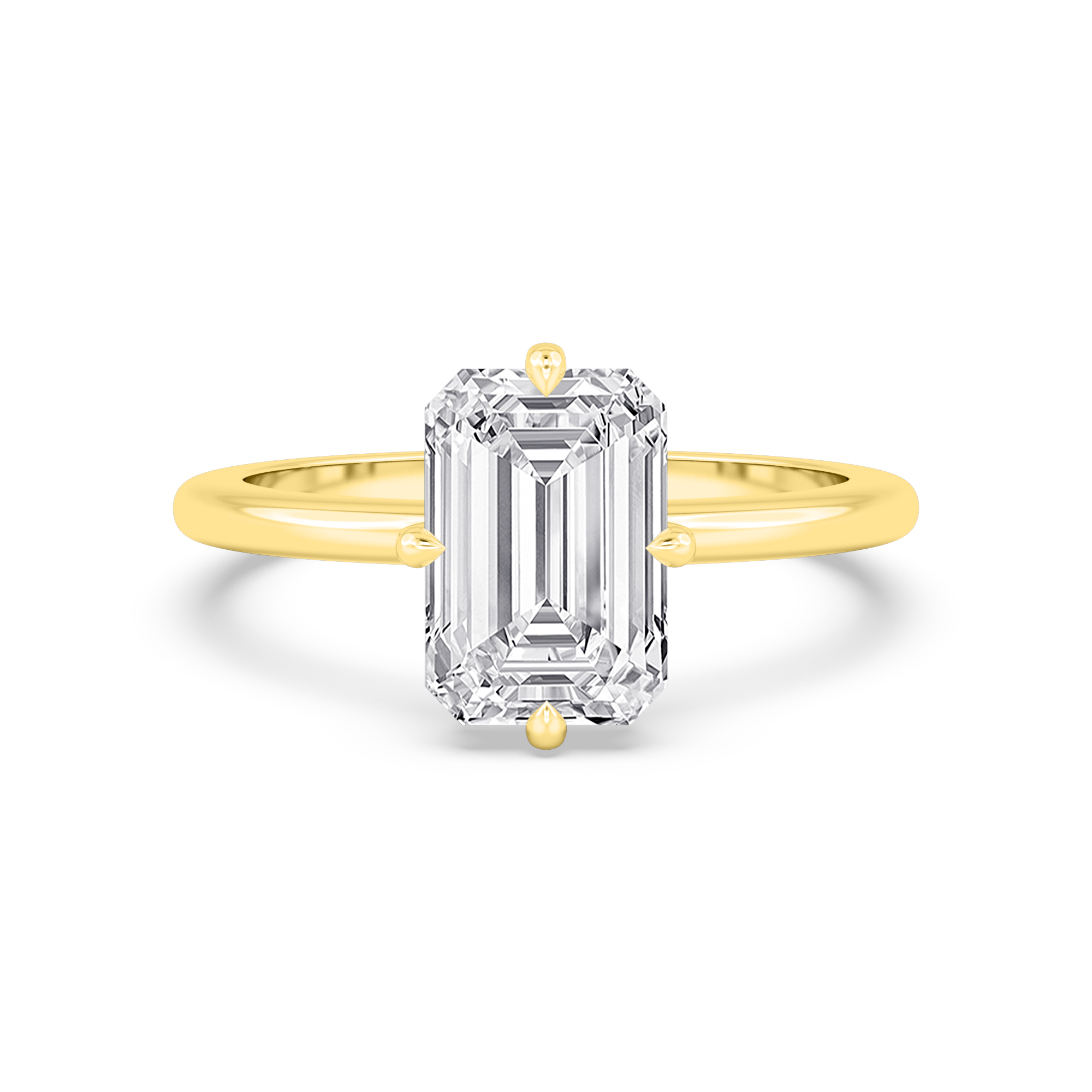 Grove, Four Prong Emerald Solitaire, Compass Prongs in Yellow Gold, emerald, plain background