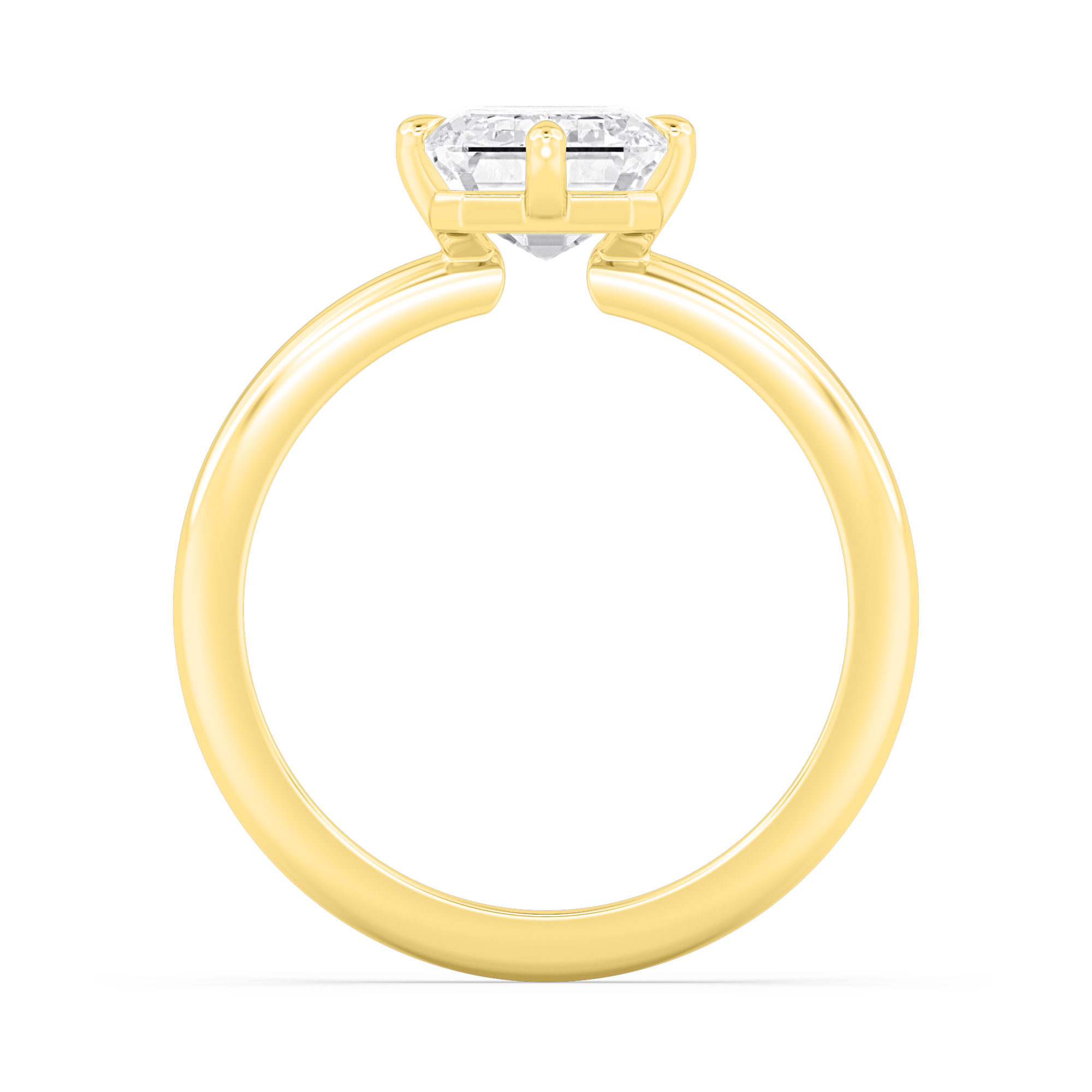 Grove, Four Prong Emerald Solitaire, Compass Prongs in Yellow Gold, emerald, plain background, alternate view