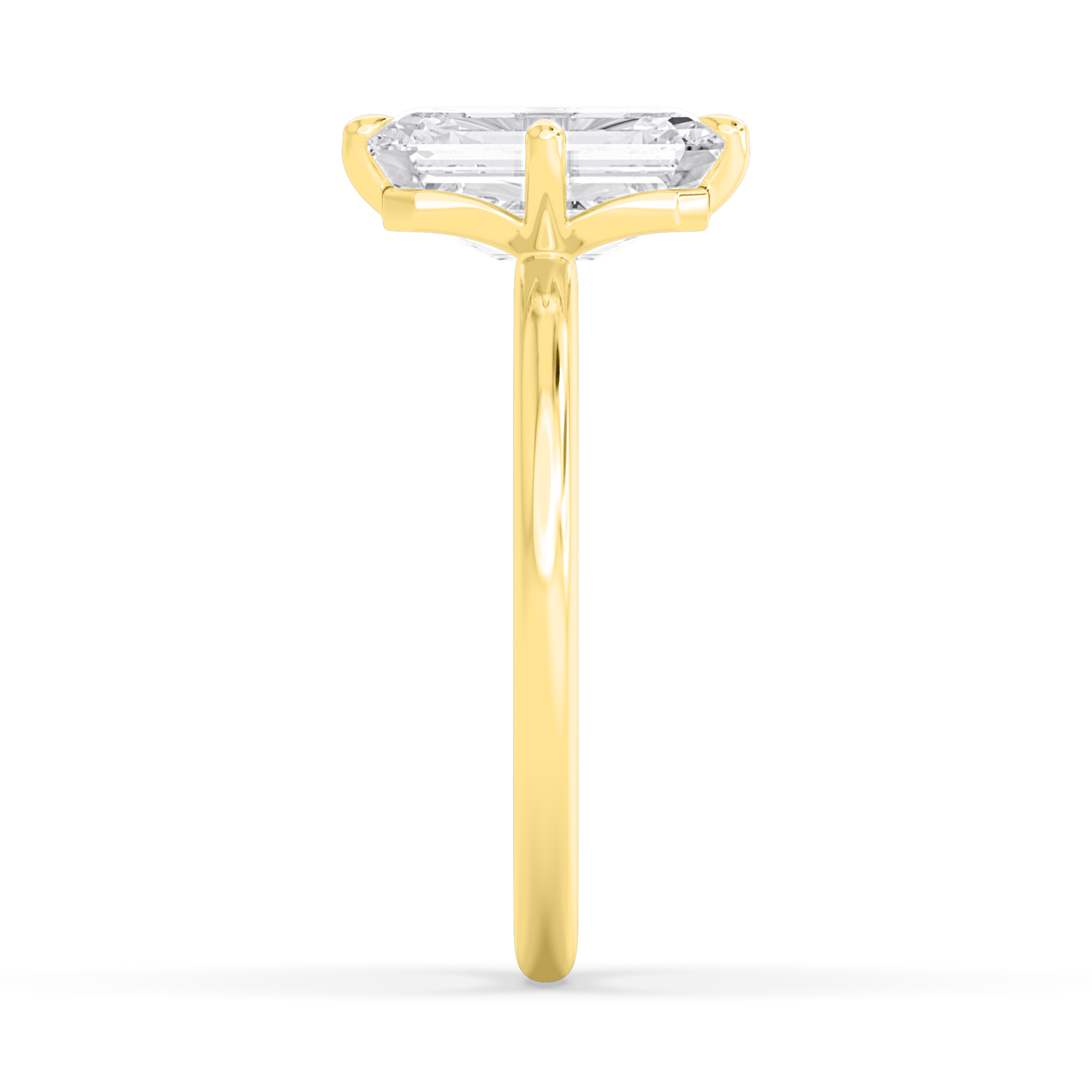 Grove, Four Prong Emerald Solitaire, Compass Prongs in Yellow Gold, emerald, plain background, alternate view