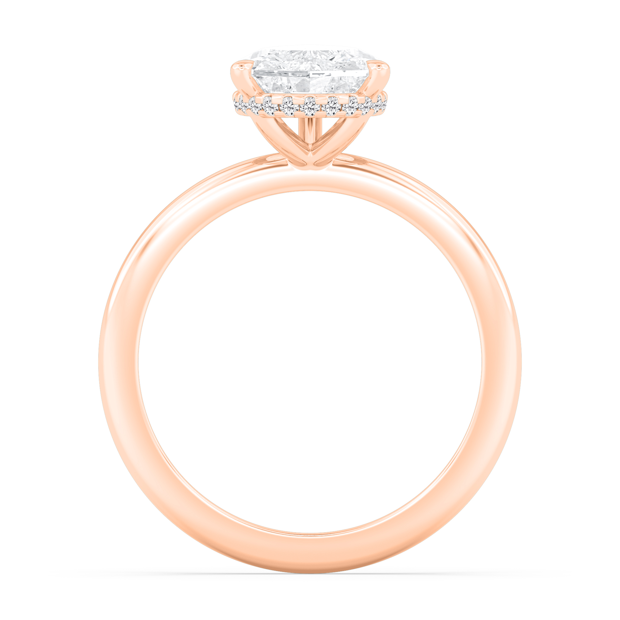 Cinder, Five Prong Pear Solitaire in Rose Gold, pear, plain background, alternate view