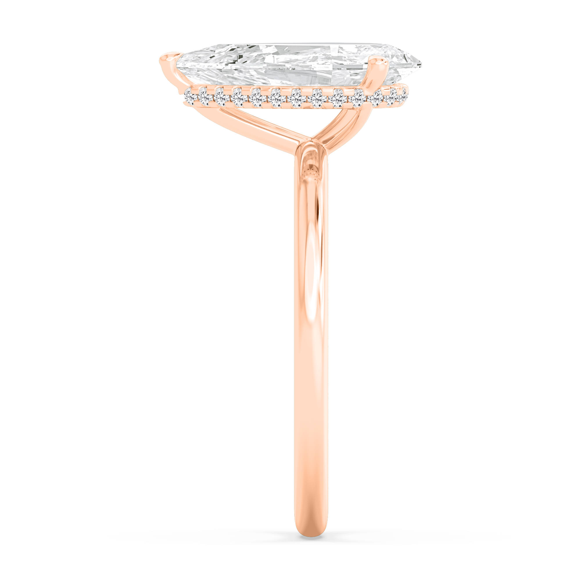 Cinder, Five Prong Pear Solitaire in Rose Gold, pear, plain background, alternate view
