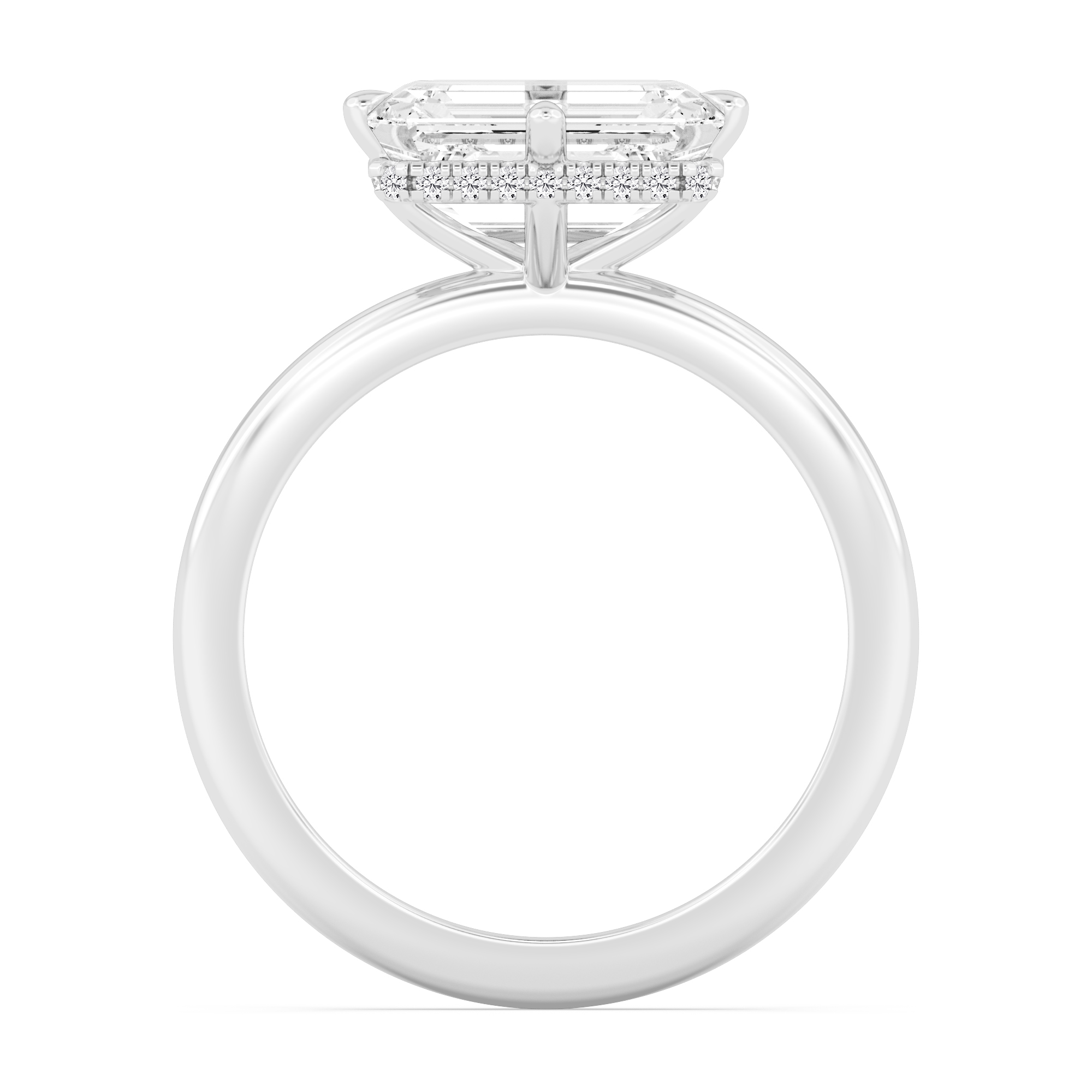 Harbour, Four Prong Emerald East-West Solitaire, Hidden Halo in White Gold, emerald, plain background, alternate view