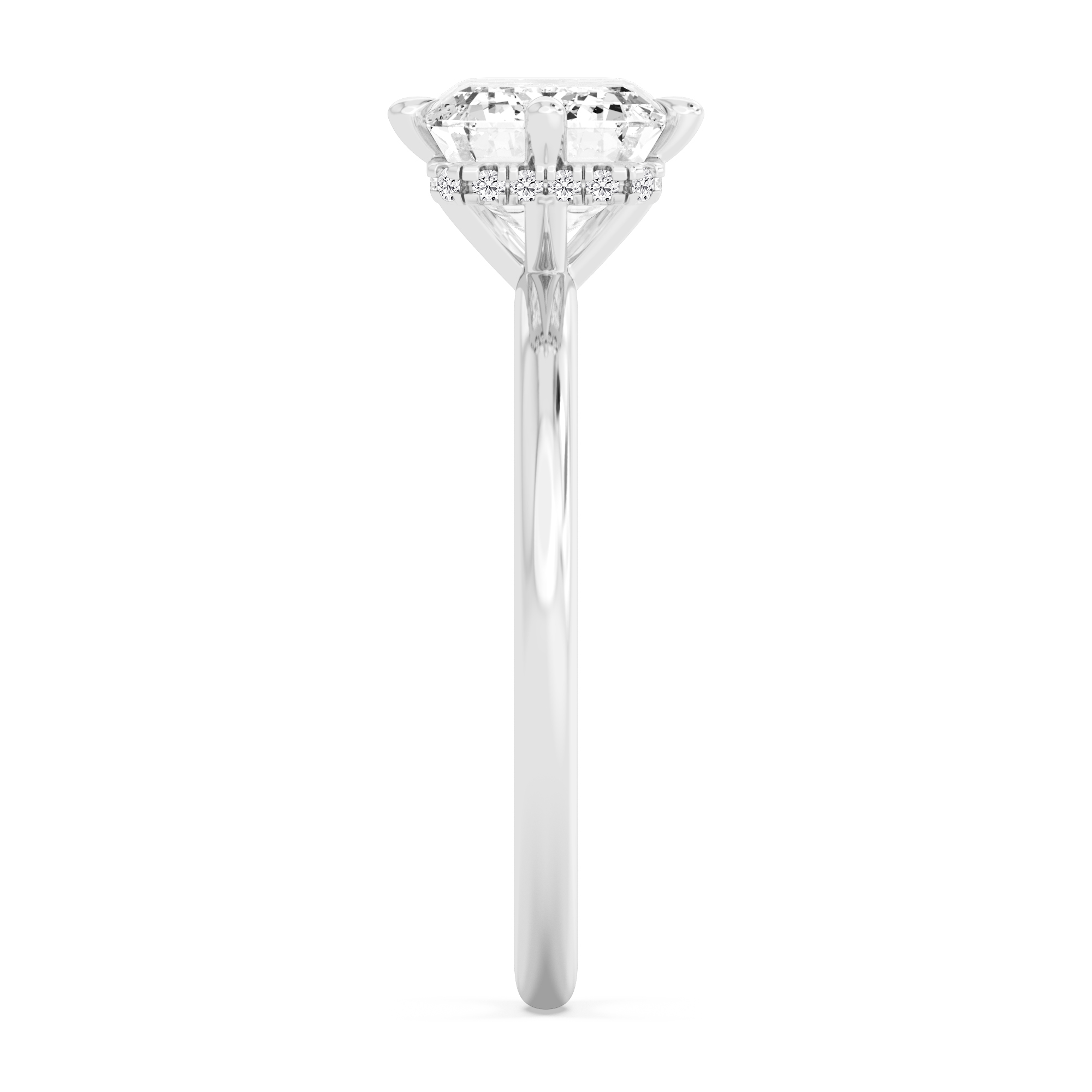 Harbour, Four Prong Emerald East-West Solitaire, Hidden Halo in White Gold, emerald, plain background, alternate view