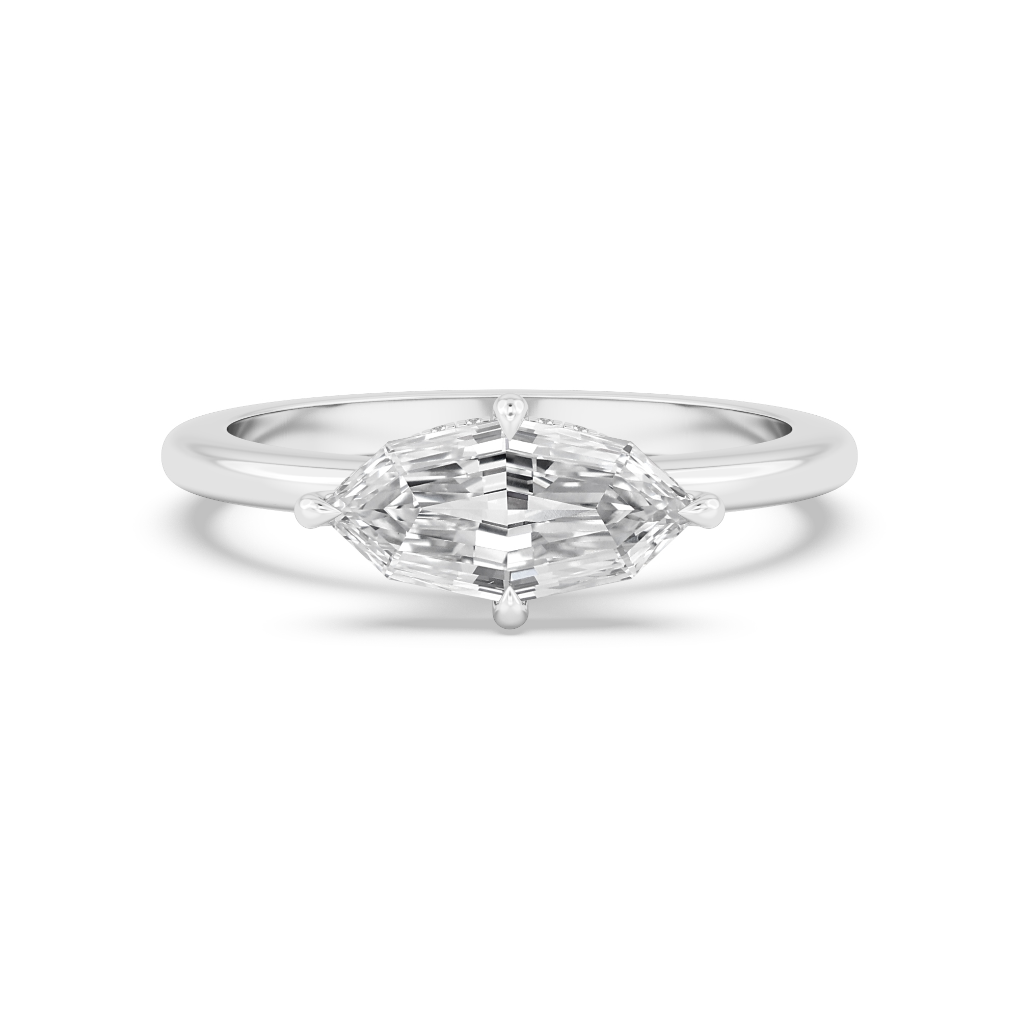 Copse, Four Prong Marquise East-West Solitaire, Hidden Halo in White Gold, marquise, plain background