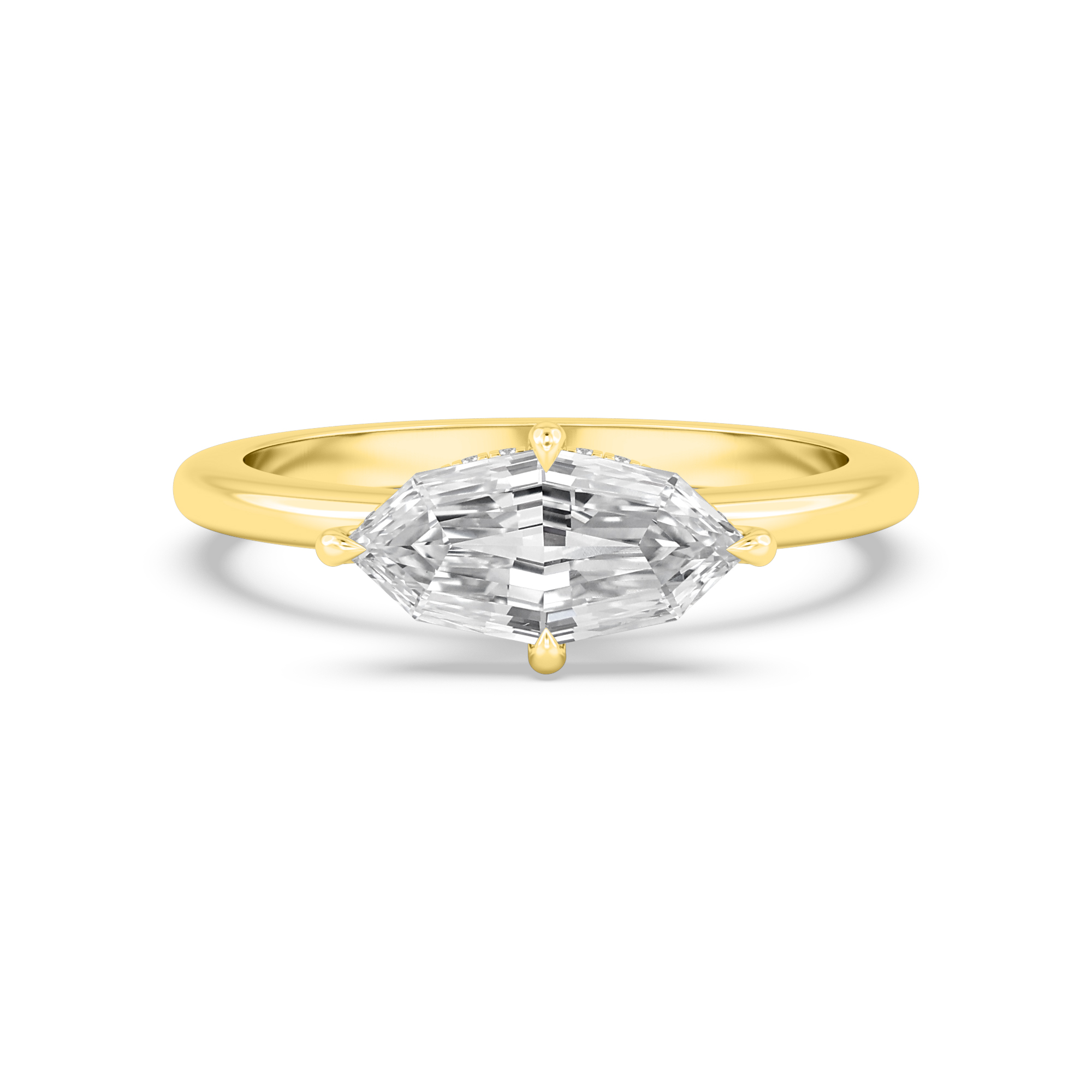 Copse, Four Prong Marquise East-West Solitaire, Hidden Halo in Yellow Gold, marquise, plain background