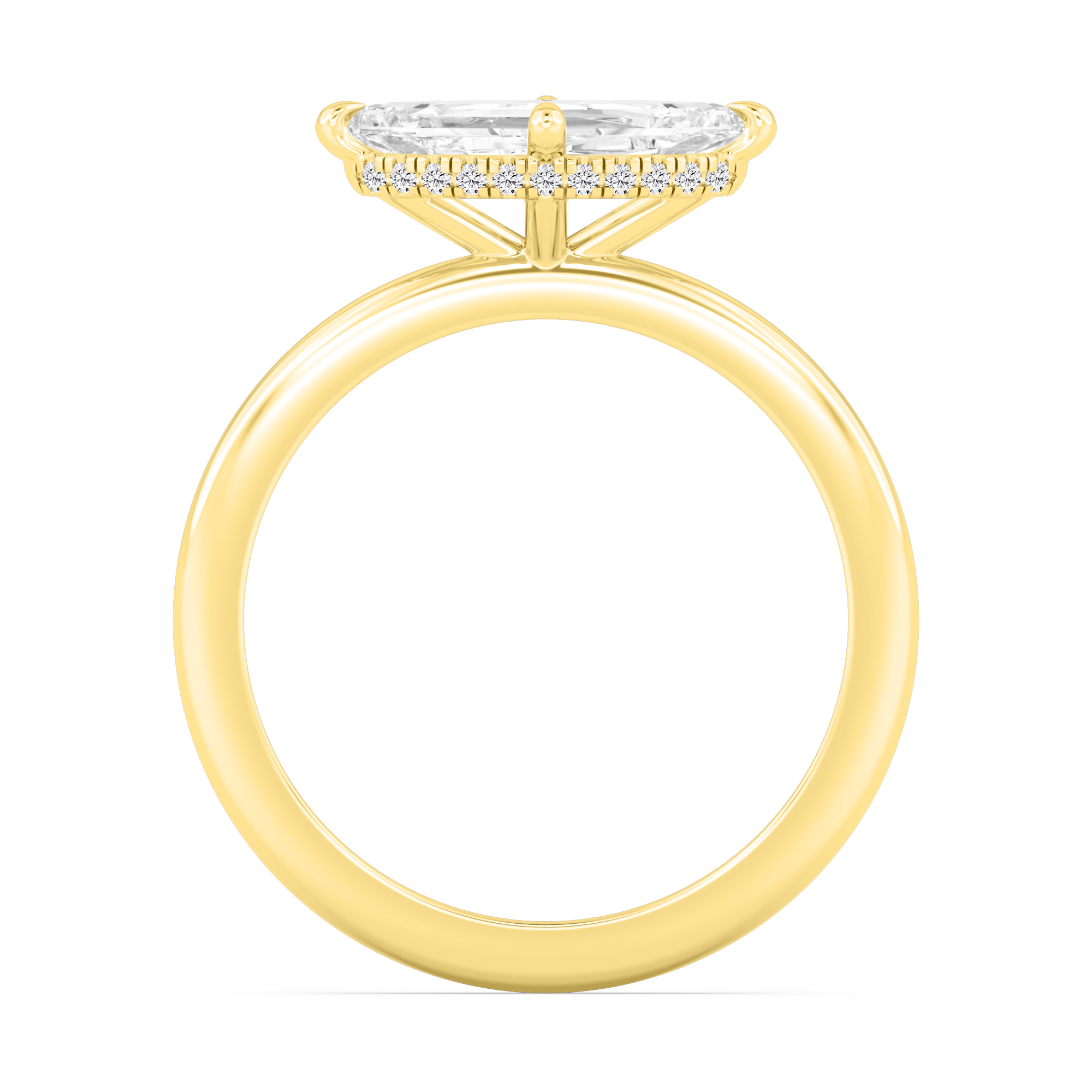 Copse, Four Prong Marquise East-West Solitaire, Hidden Halo in Yellow Gold, marquise, plain background, alternate view