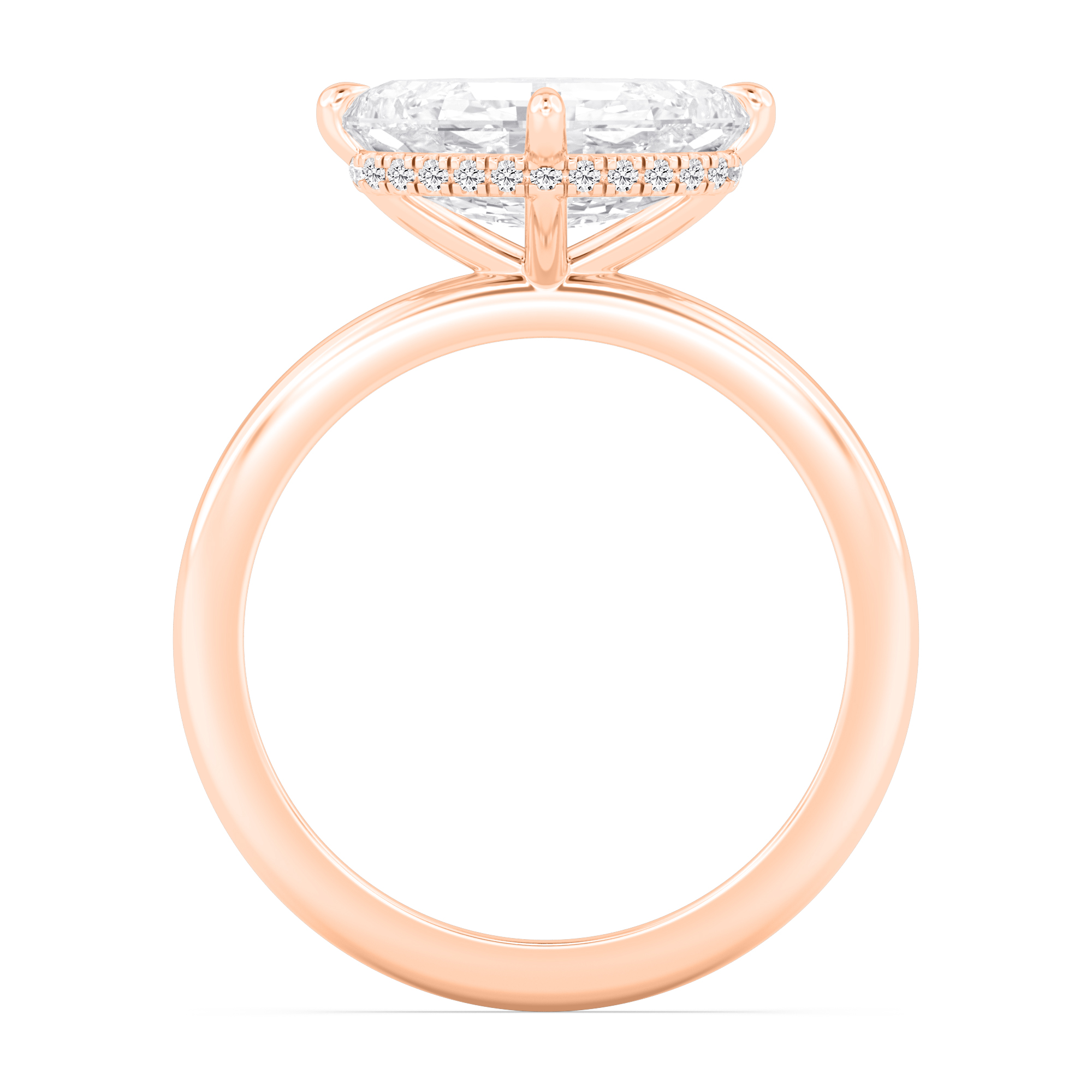 Dapple, Four Prong Oval East-West Solitaire, Hidden Halo in Rose Gold, oval, plain background, alternate view