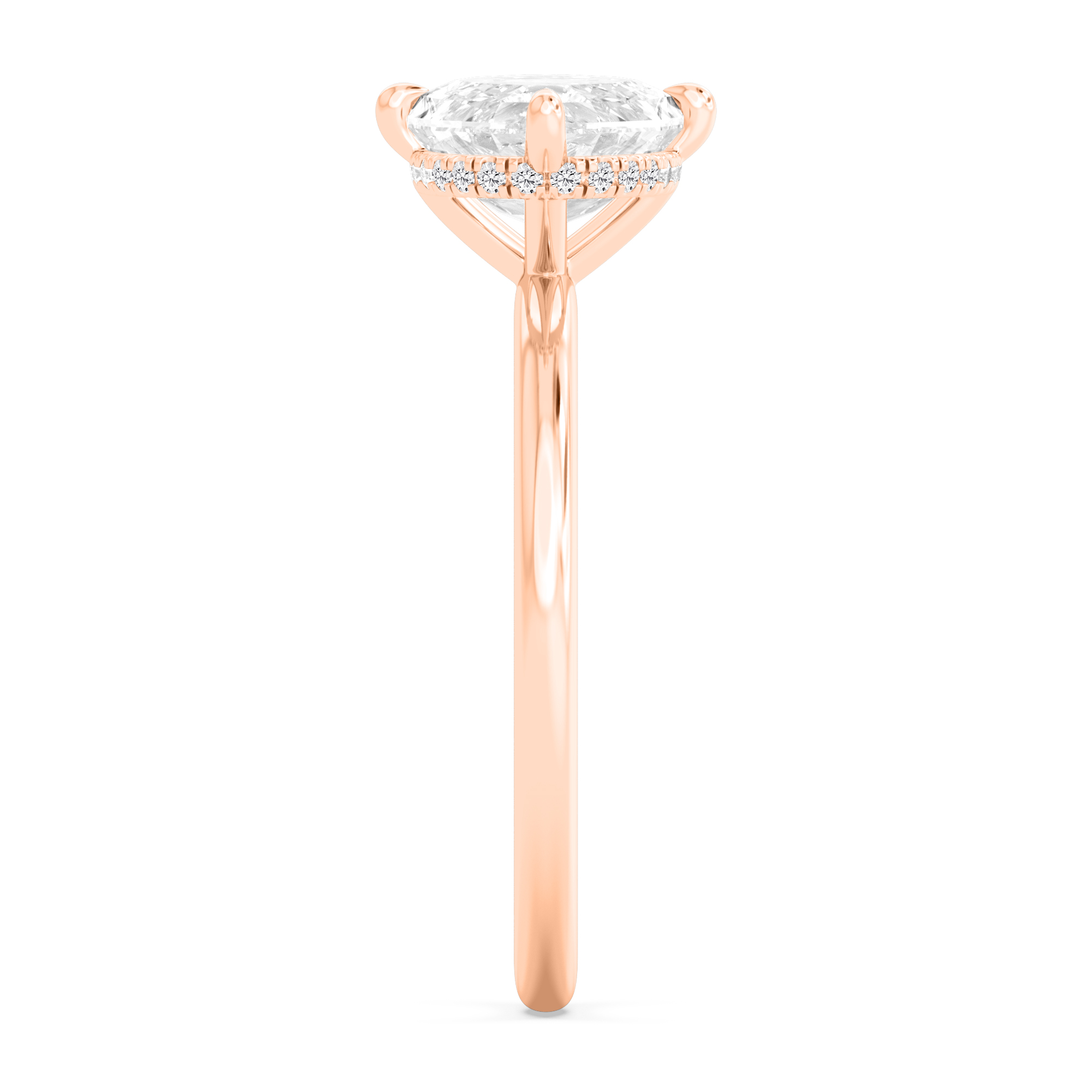 Dapple, Four Prong Oval East-West Solitaire, Hidden Halo in Rose Gold, oval, plain background, alternate view