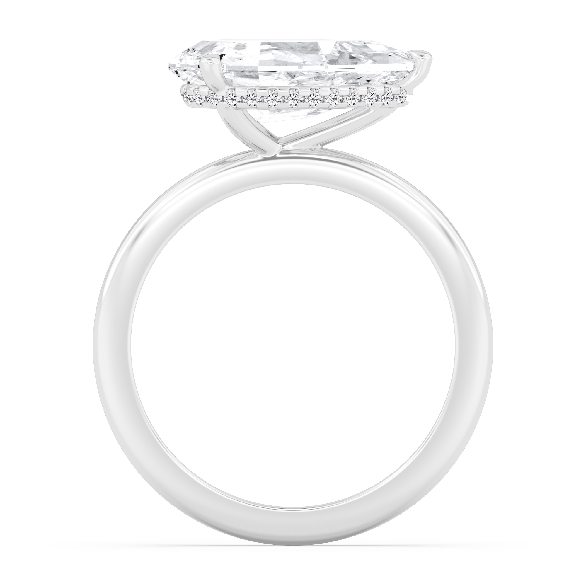 Fleck, Five Prong Pear East-West Solitaire, Hidden Halo in White Gold, pear, plain background, alternate view