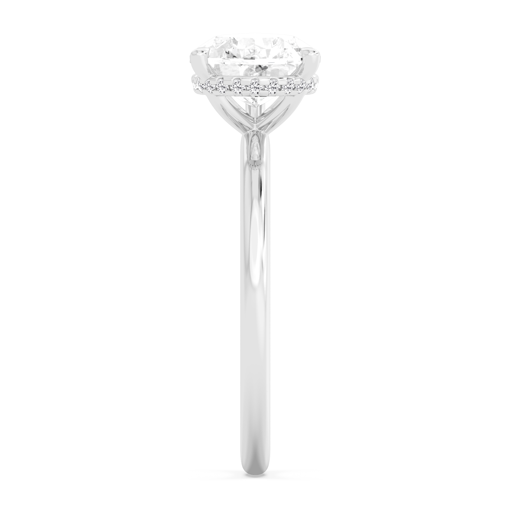 Fleck, Five Prong Pear East-West Solitaire, Hidden Halo in White Gold, pear, plain background, alternate view
