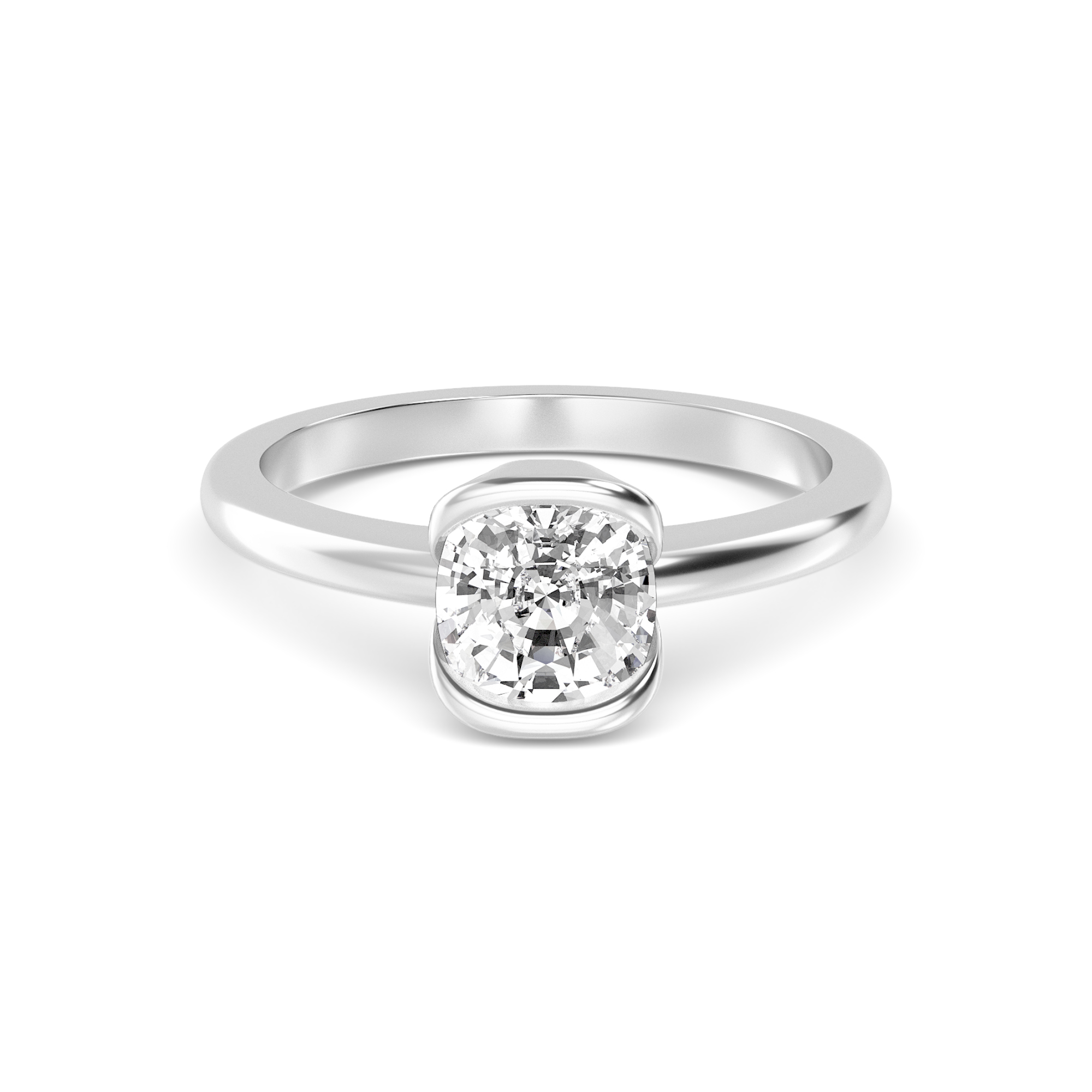 Ink, Half Bezel Cushion Solitaire in White Gold, cushion, plain background