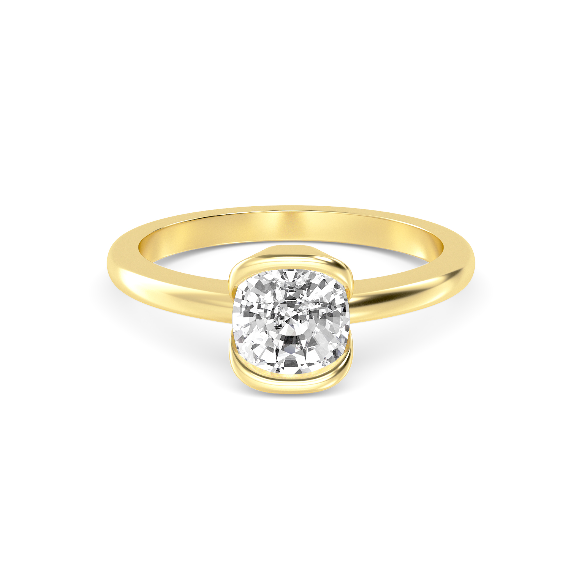 Ink, Four Prong Cushion Solitaire in Yellow Gold, cushion, plain background
