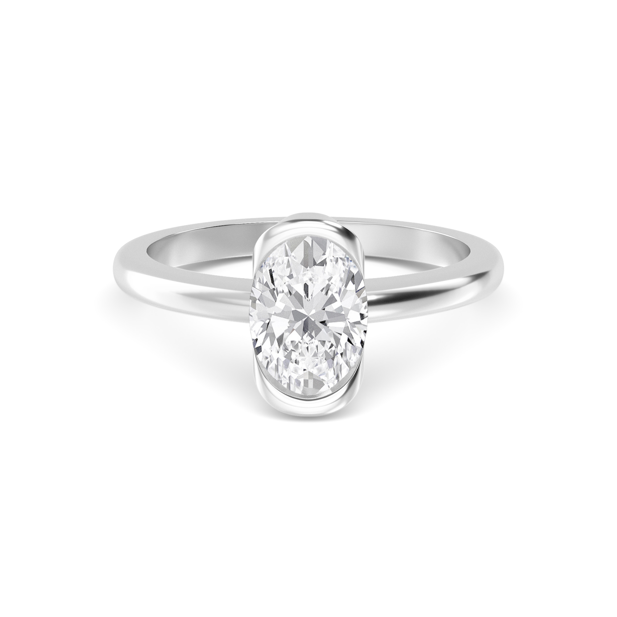 Ink Oval, Bezel Oval Solitaire in White Gold, oval, plain background