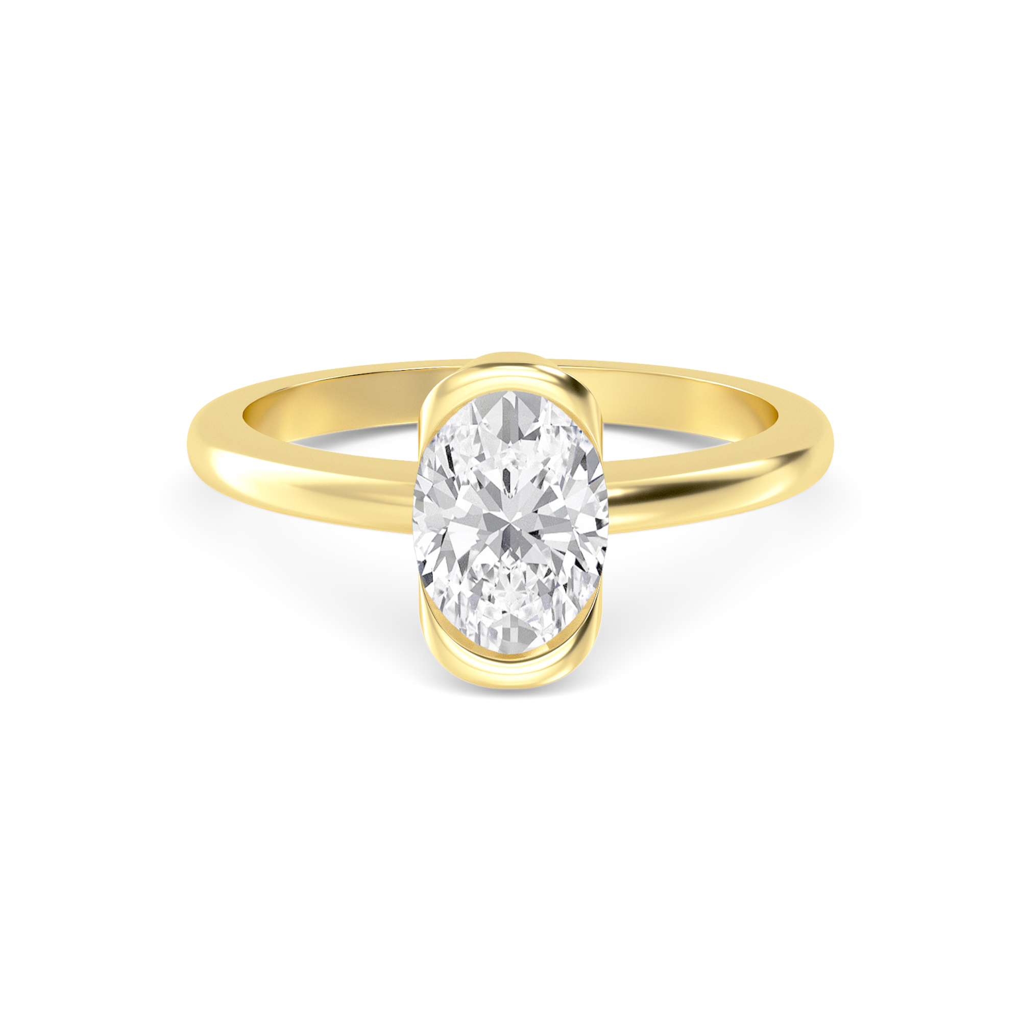Gorse, Bezel Oval Solitaire in Yellow Gold, oval, plain background