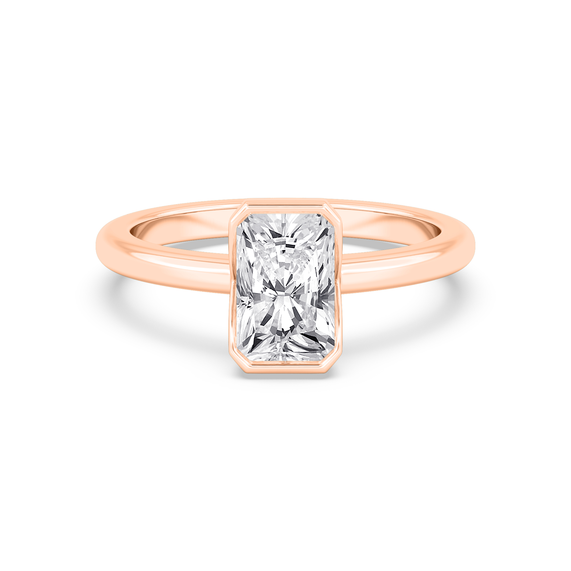 Heron, Bezel Radiant Solitaire in Rose Gold, radiant, plain background