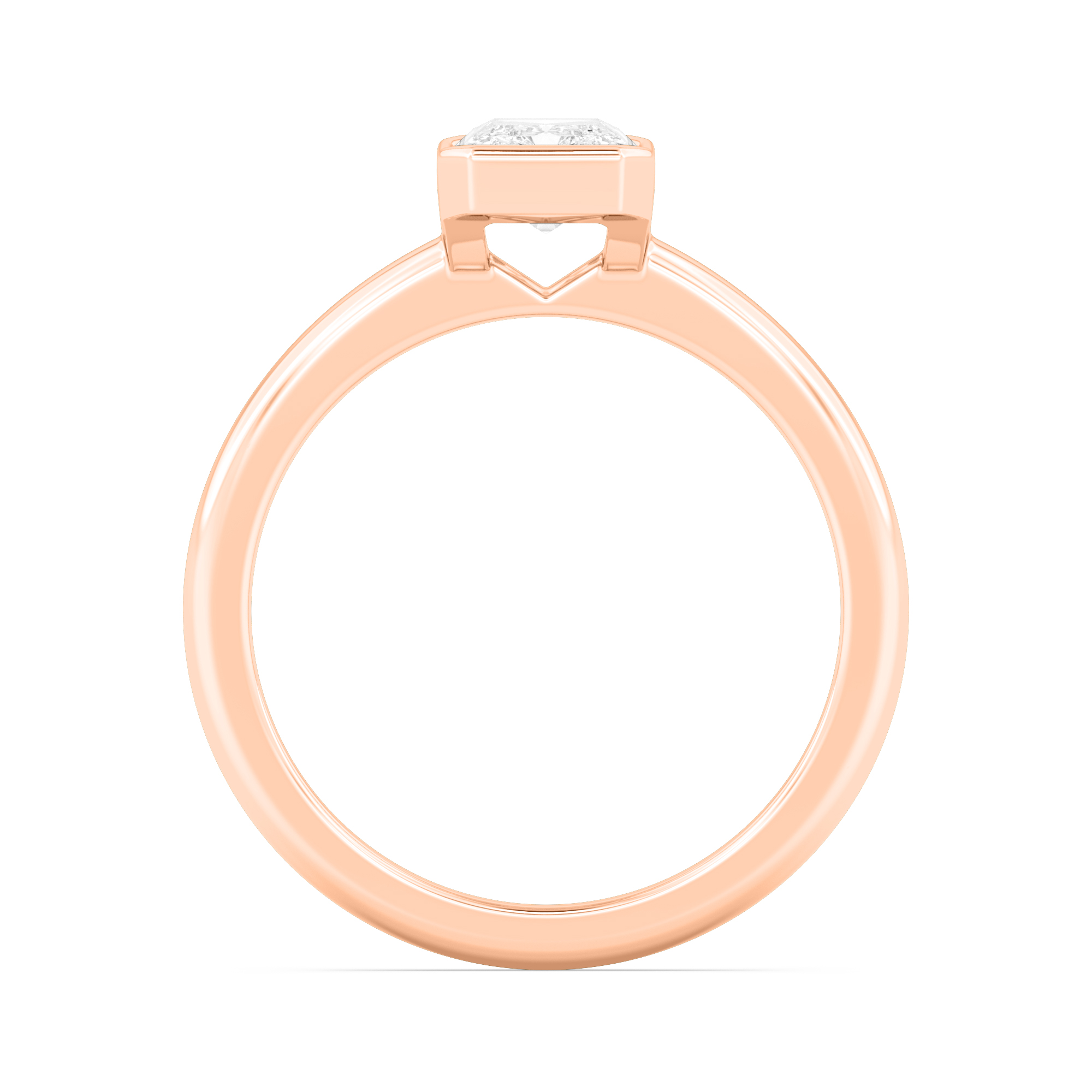 Heron, Bezel Radiant Solitaire in Rose Gold, radiant, plain background, alternate view