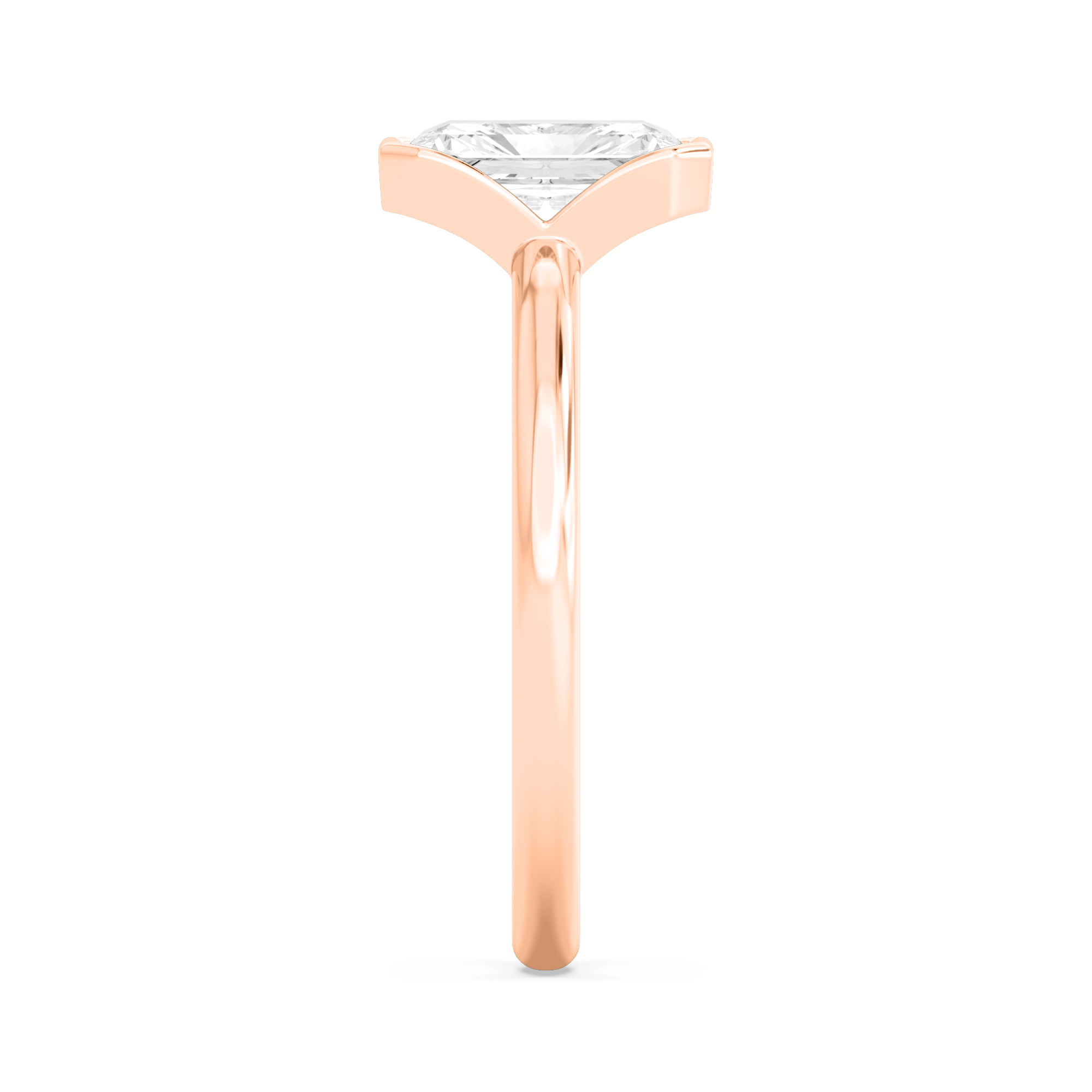 Heron, Bezel Radiant Solitaire in Rose Gold, radiant, plain background, alternate view