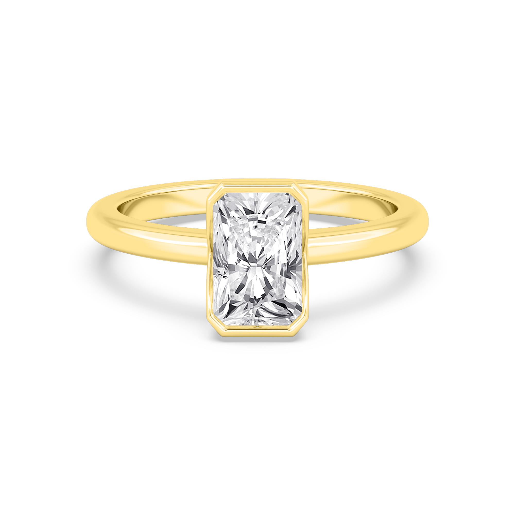 Heron, Bezel Radiant Solitaire in Yellow Gold, radiant, plain background