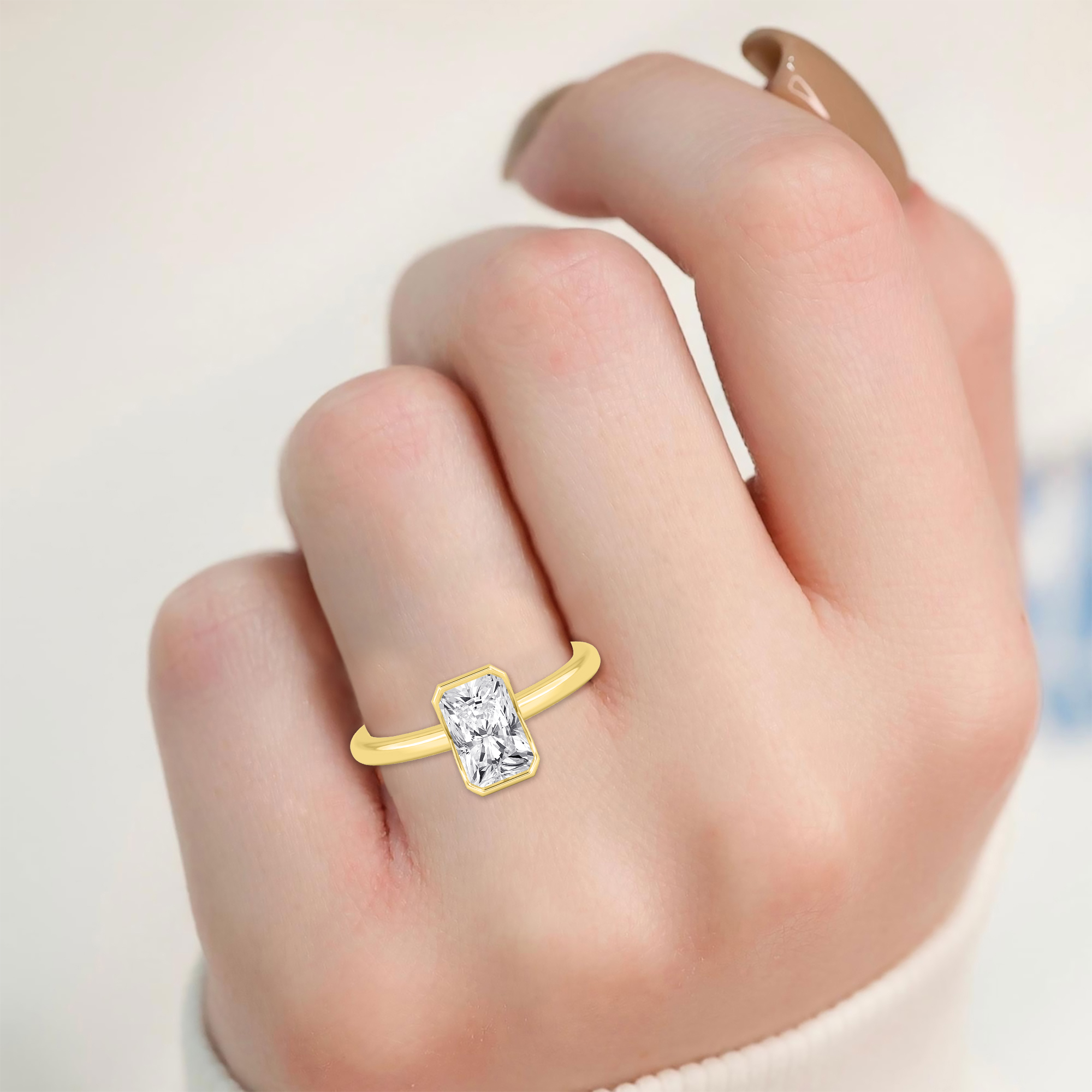 Heron, Bezel Radiant Solitaire in Yellow Gold, radiant, plain background, alternate view