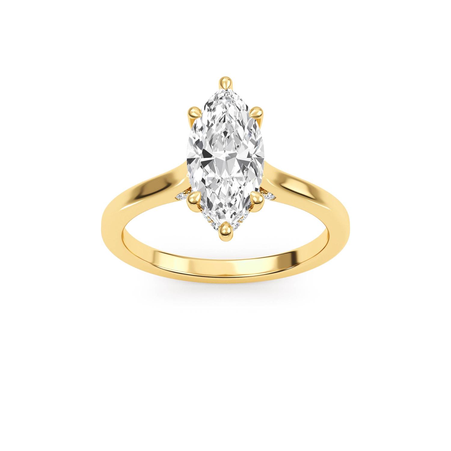 Jetty, Four Prong Marquise Solitaire, Hidden Halo in Yellow Gold, marquise, plain background