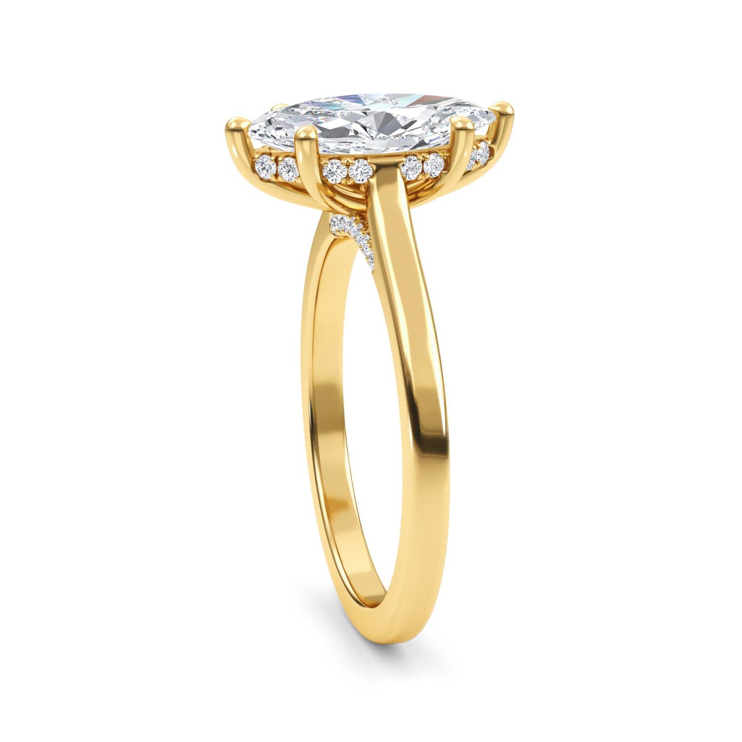 Jetty, Four Prong Marquise Solitaire, Hidden Halo in Yellow Gold, marquise, plain background, alternate view