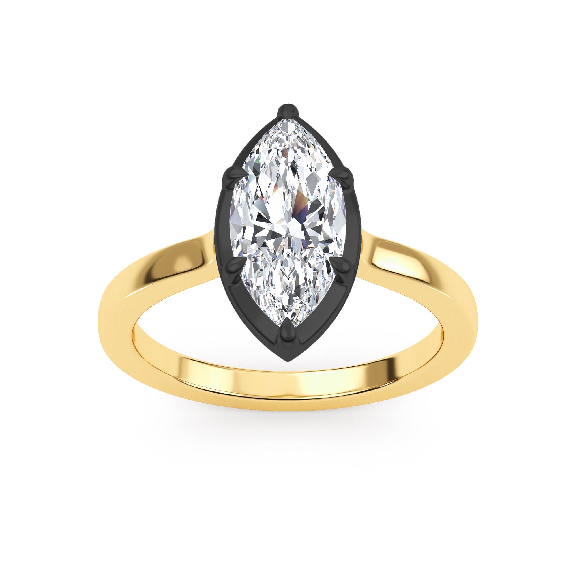 Loom, Four Prong Marquise Solitaire, Black Rhodium Head in Yellow Gold, marquise, plain background